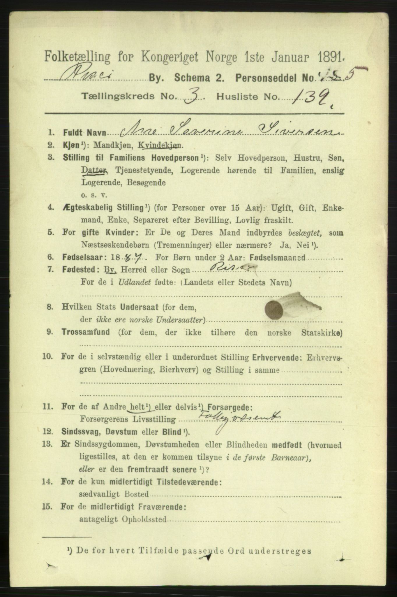 RA, 1891 census for 0901 Risør, 1891, p. 4163