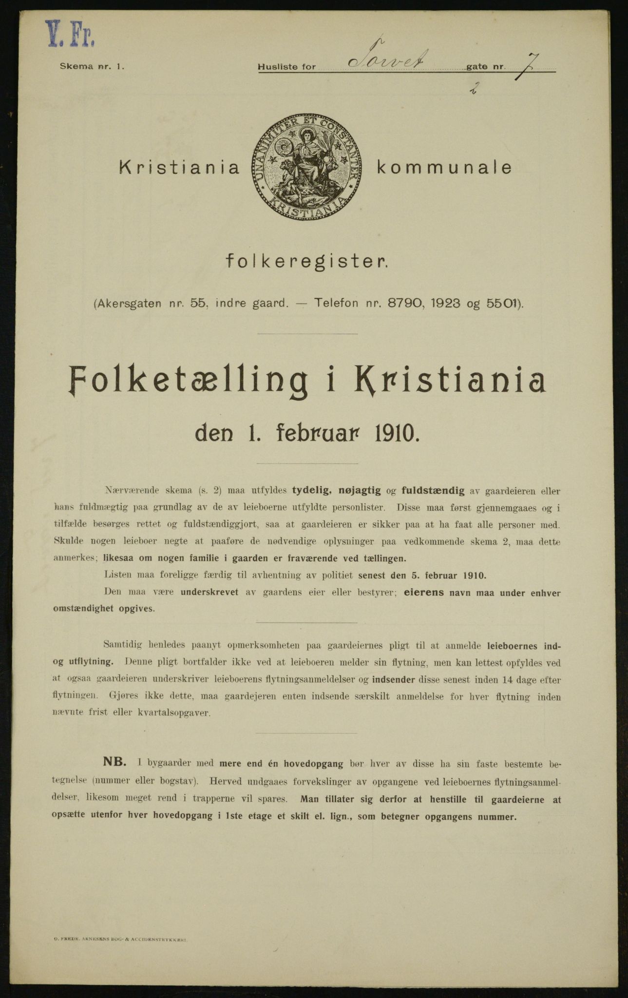 OBA, Municipal Census 1910 for Kristiania, 1910, p. 109307