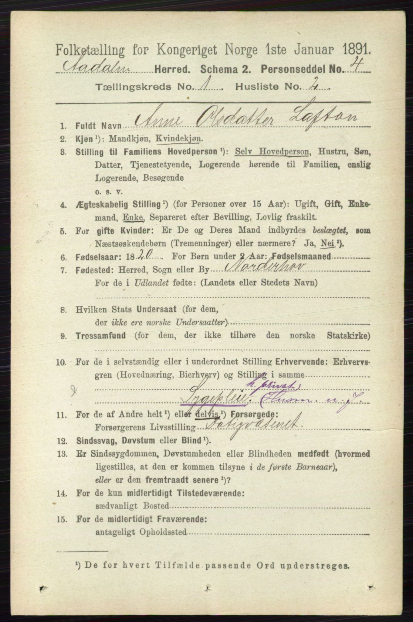 RA, 1891 census for 0614 Ådal, 1891, p. 79