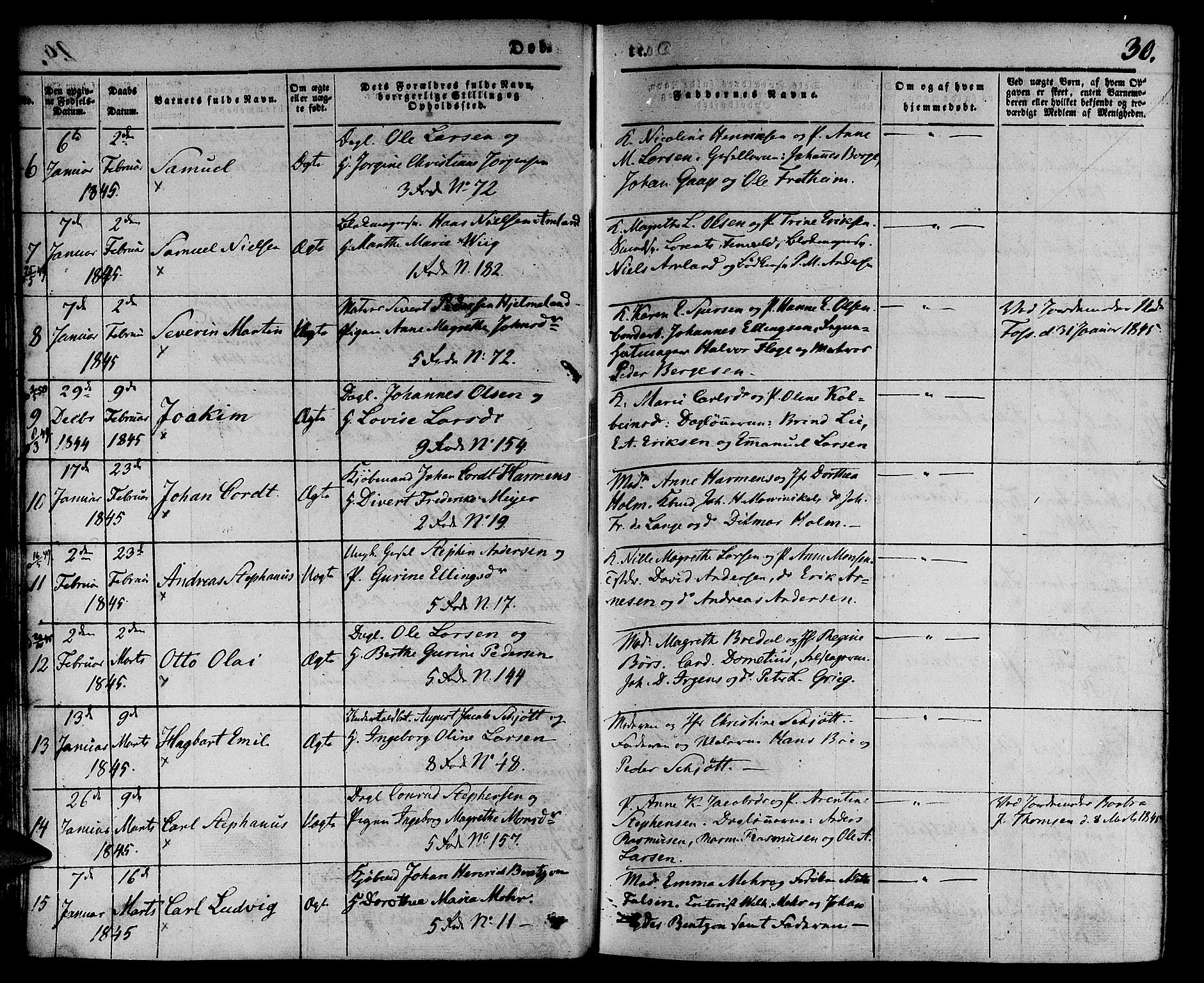 Nykirken Sokneprestembete, SAB/A-77101/H/Hab: Parish register (copy) no. B 1, 1842-1858, p. 30
