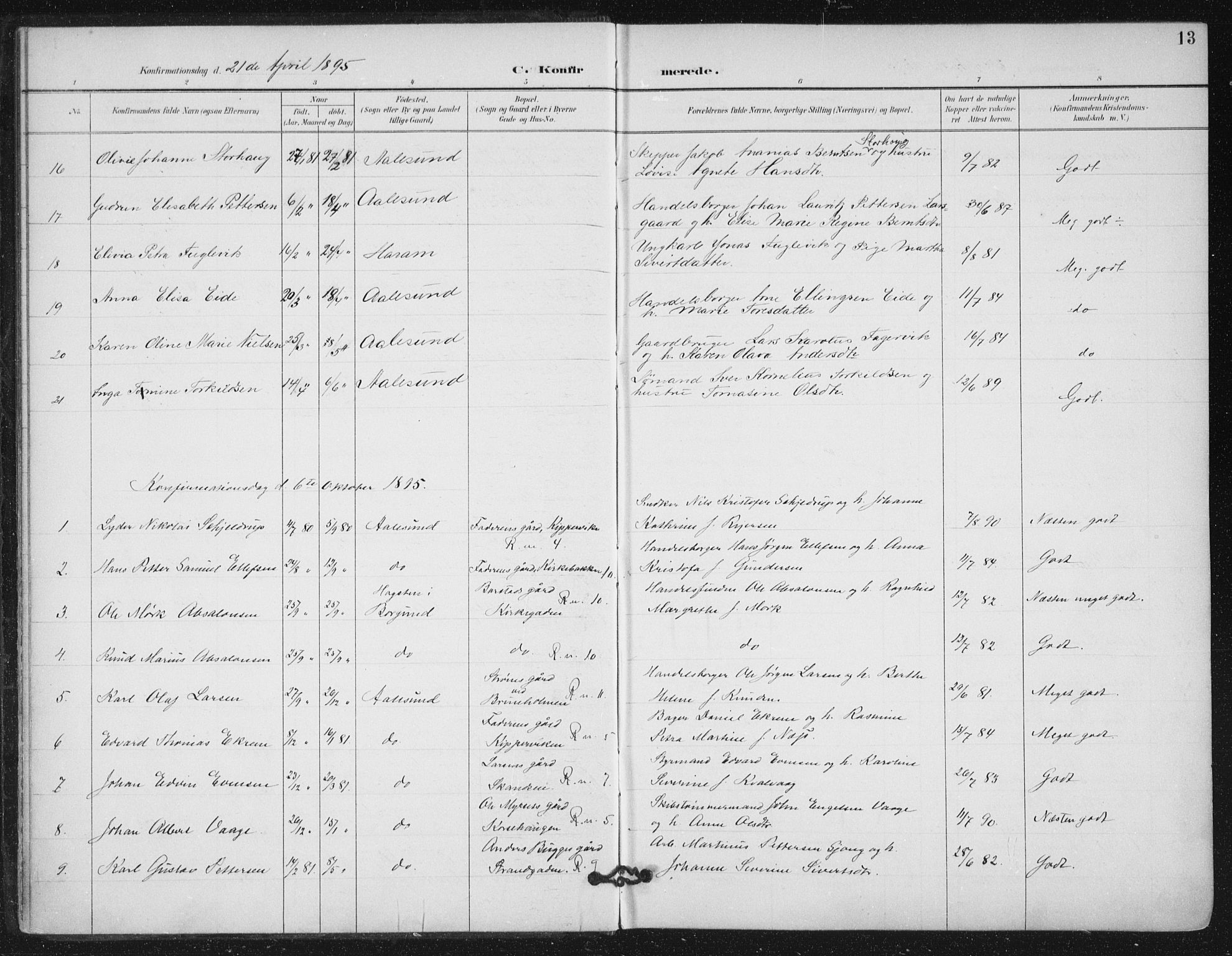 Ministerialprotokoller, klokkerbøker og fødselsregistre - Møre og Romsdal, AV/SAT-A-1454/529/L0457: Parish register (official) no. 529A07, 1894-1903, p. 13