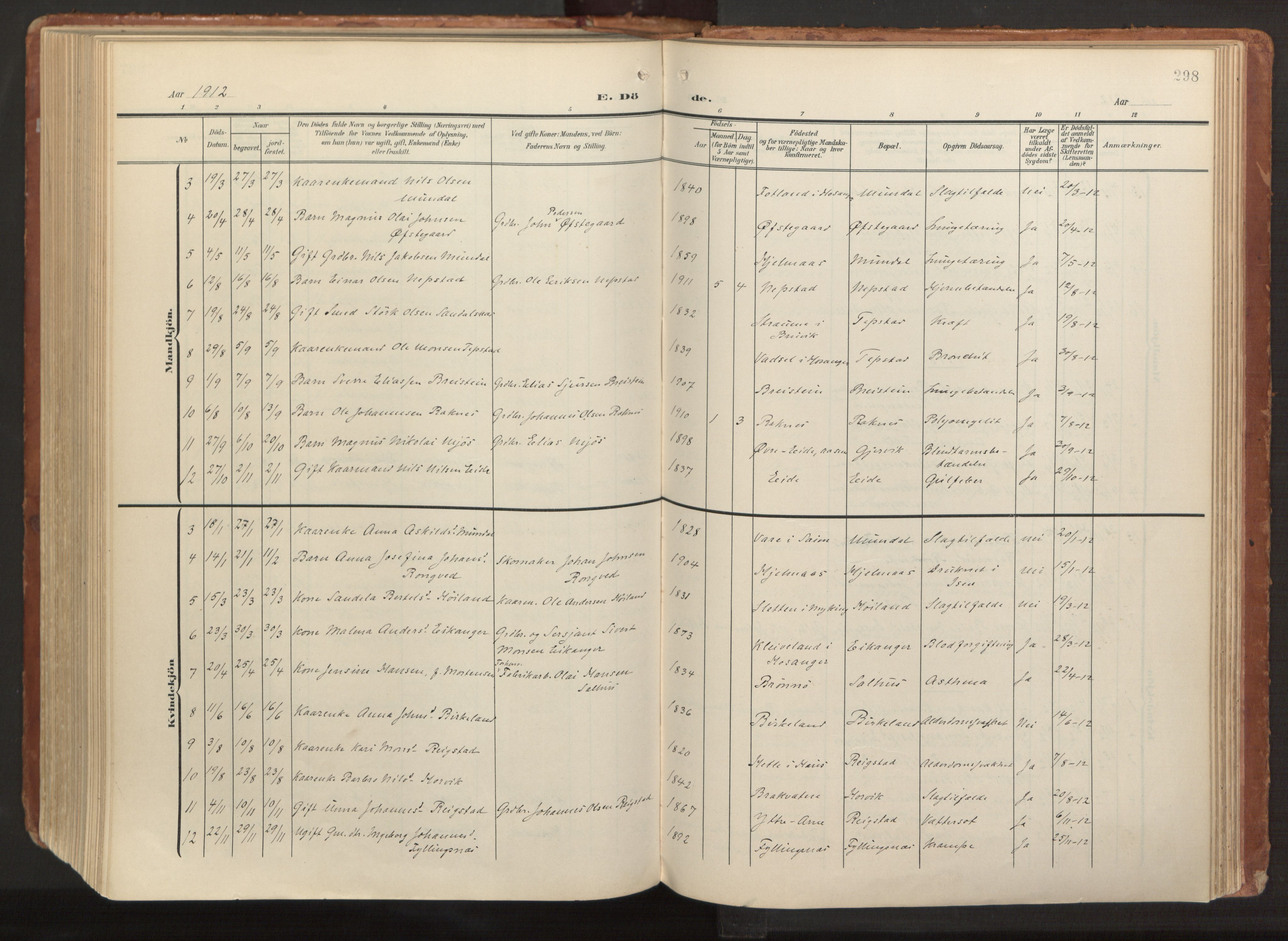 Hamre sokneprestembete, AV/SAB-A-75501/H/Ha/Haa/Haab/L0002: Parish register (official) no. B 2, 1905-1924, p. 298