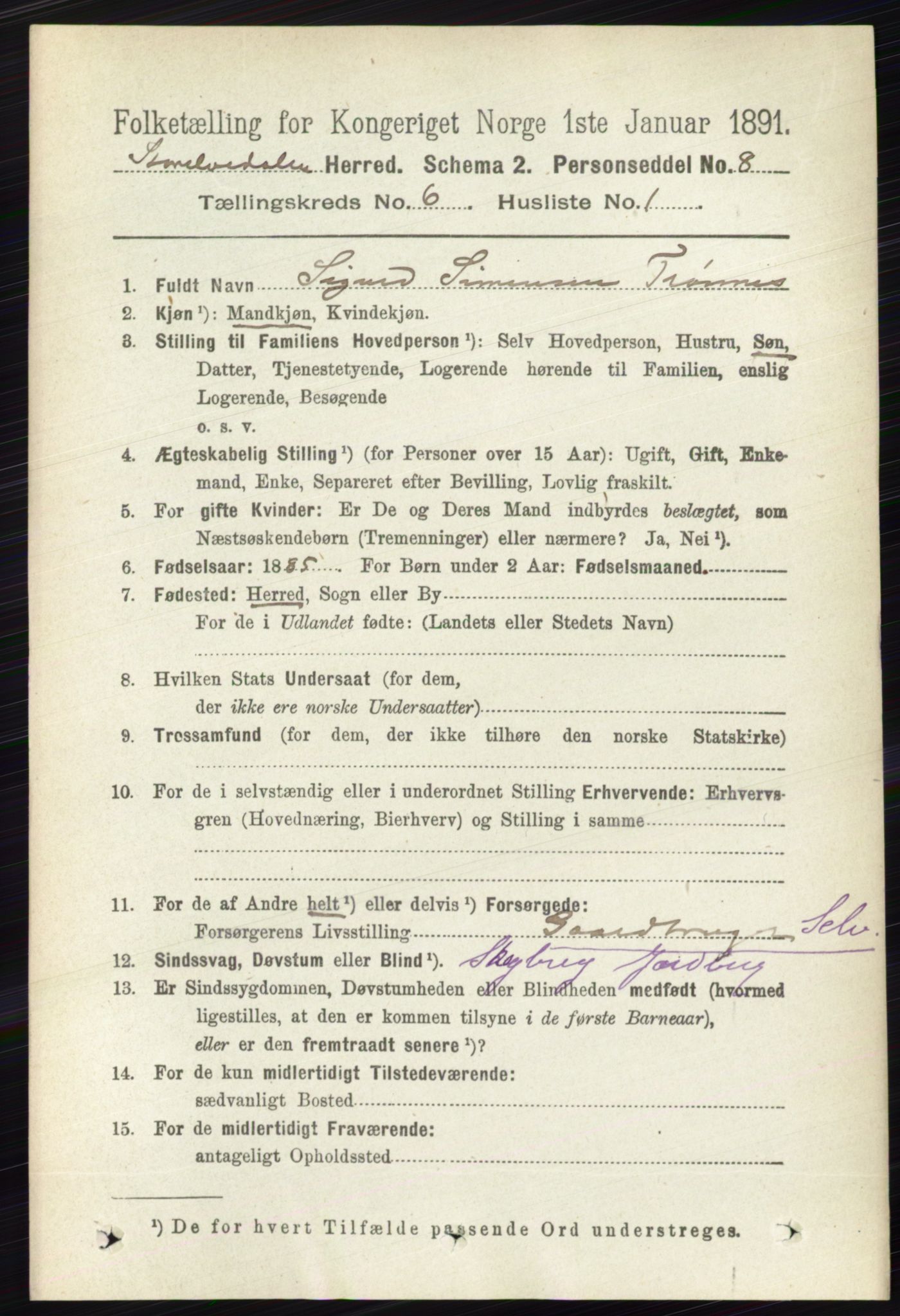 RA, 1891 census for 0430 Stor-Elvdal, 1891, p. 2108