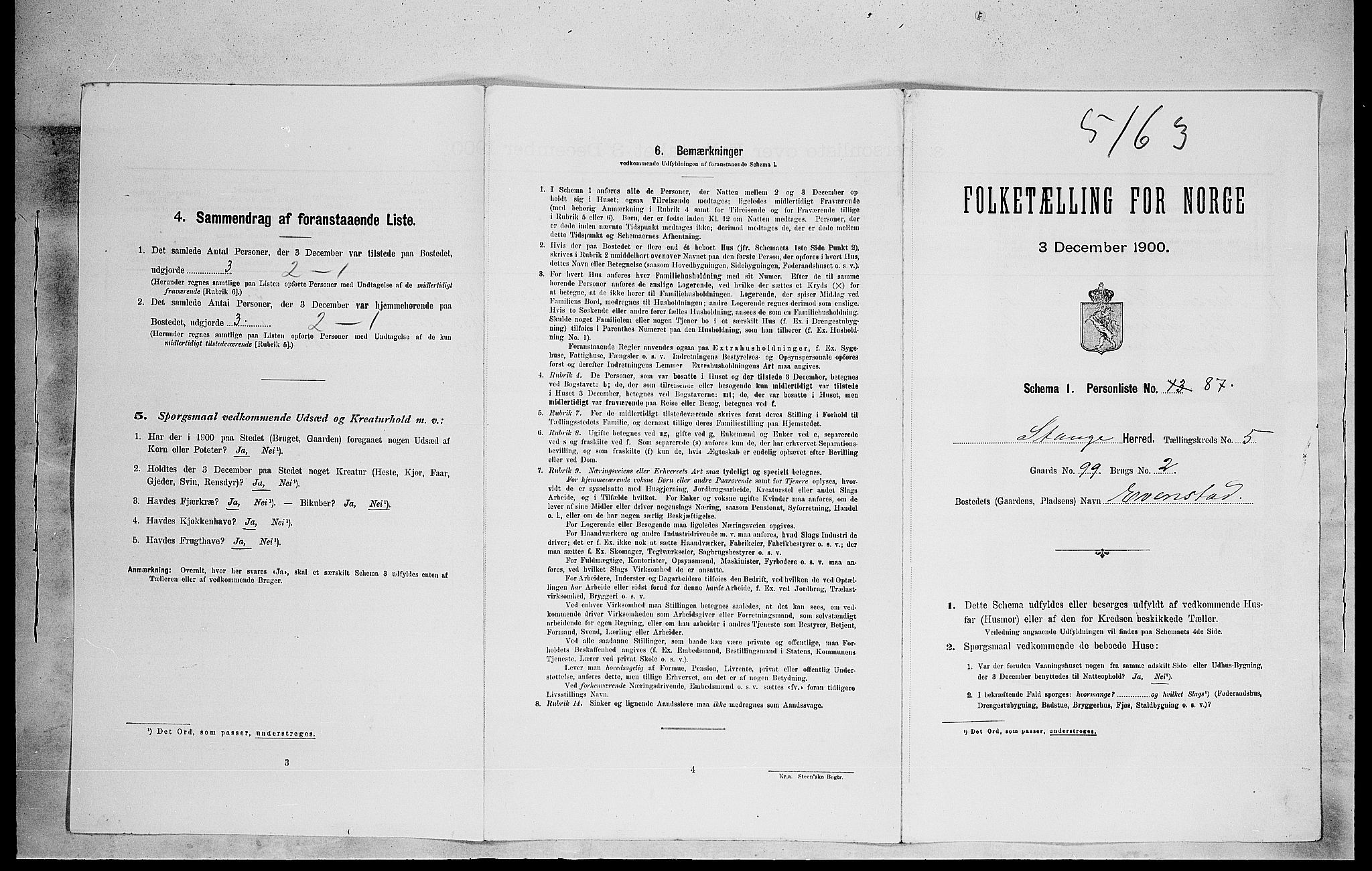 SAH, 1900 census for Stange, 1900, p. 1158