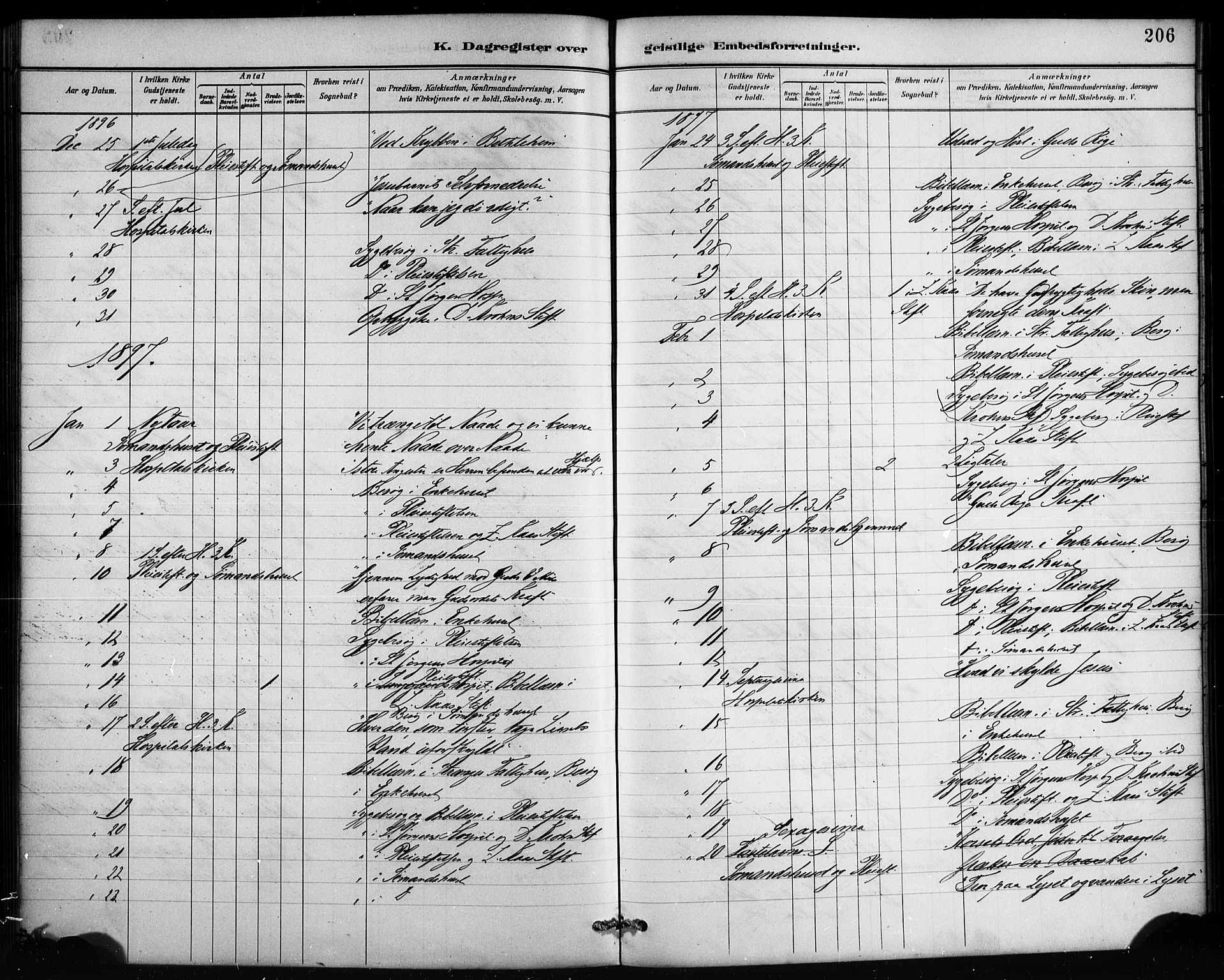 St. Jørgens hospital og Årstad sokneprestembete, AV/SAB-A-99934: Parish register (official) no. A 13, 1886-1906, p. 206