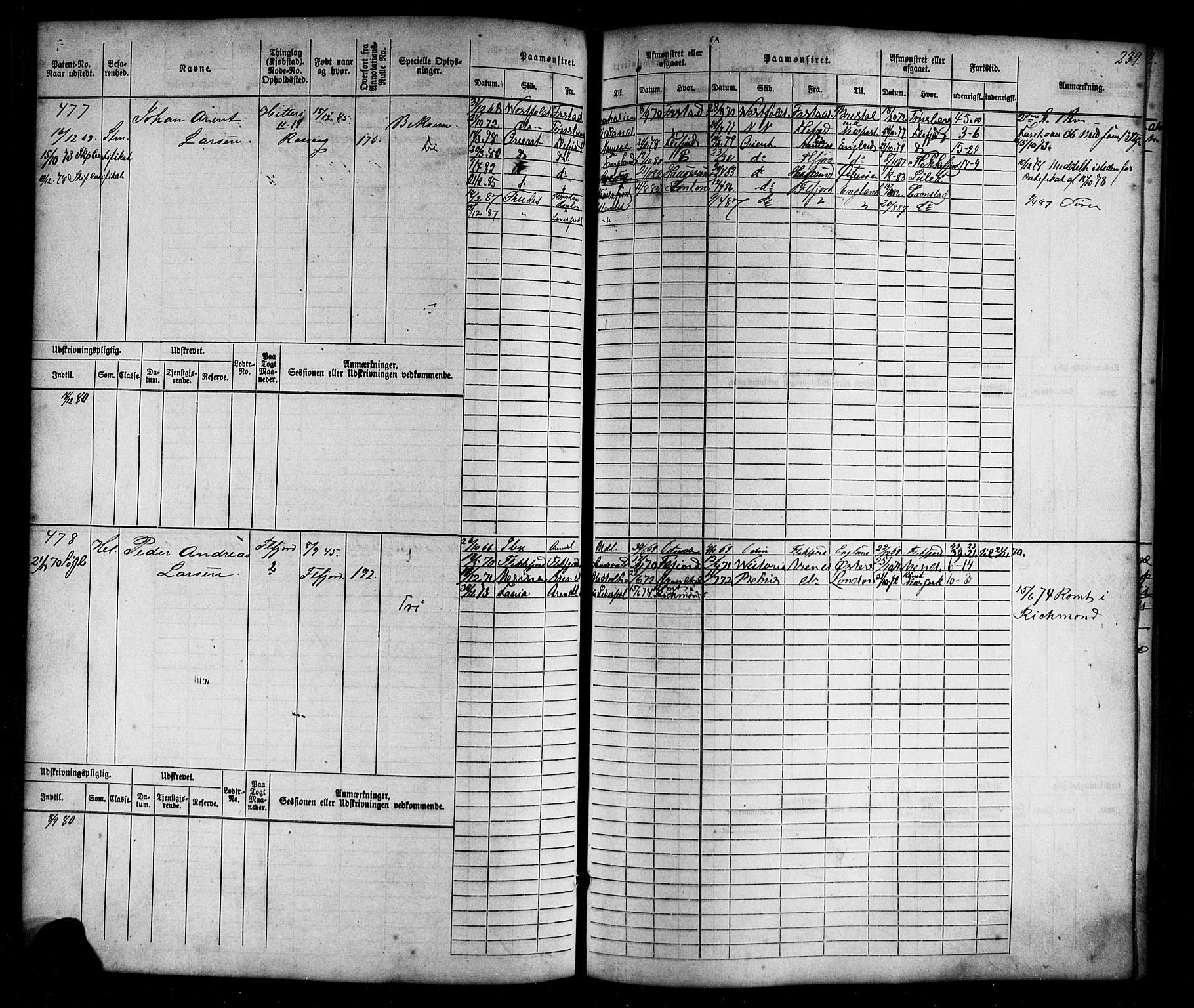 Flekkefjord mønstringskrets, AV/SAK-2031-0018/F/Fb/L0008: Hovedrulle nr 1-770, Æ-5, 1867-1900, p. 245