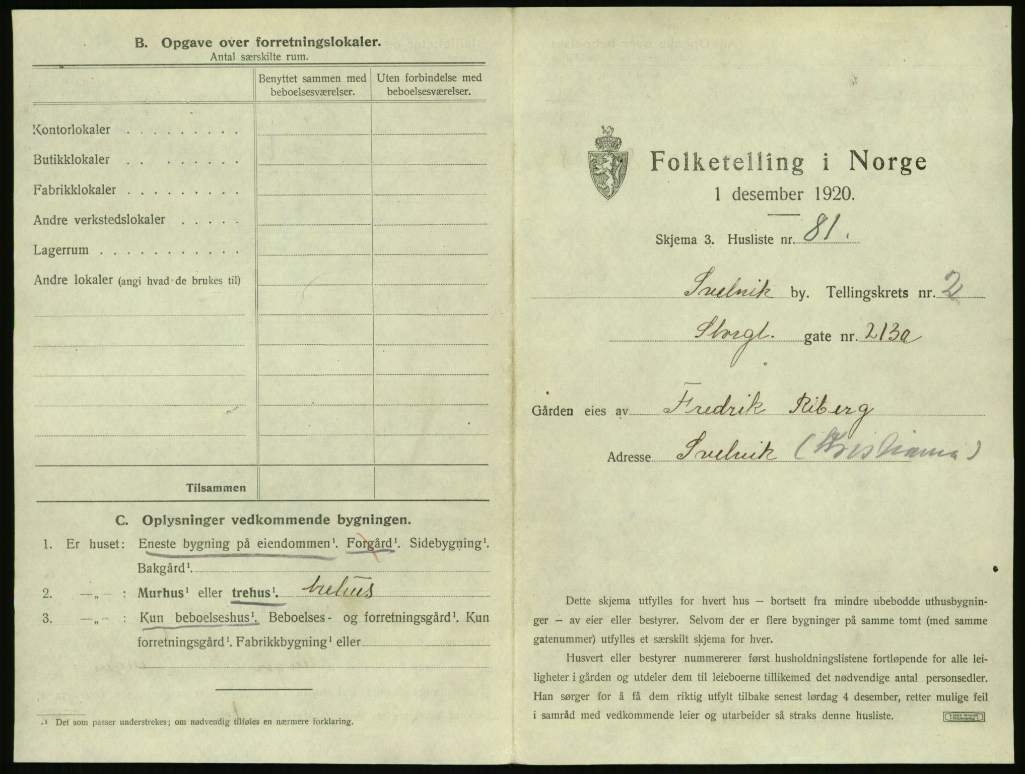 SAKO, 1920 census for Svelvik, 1920, p. 439