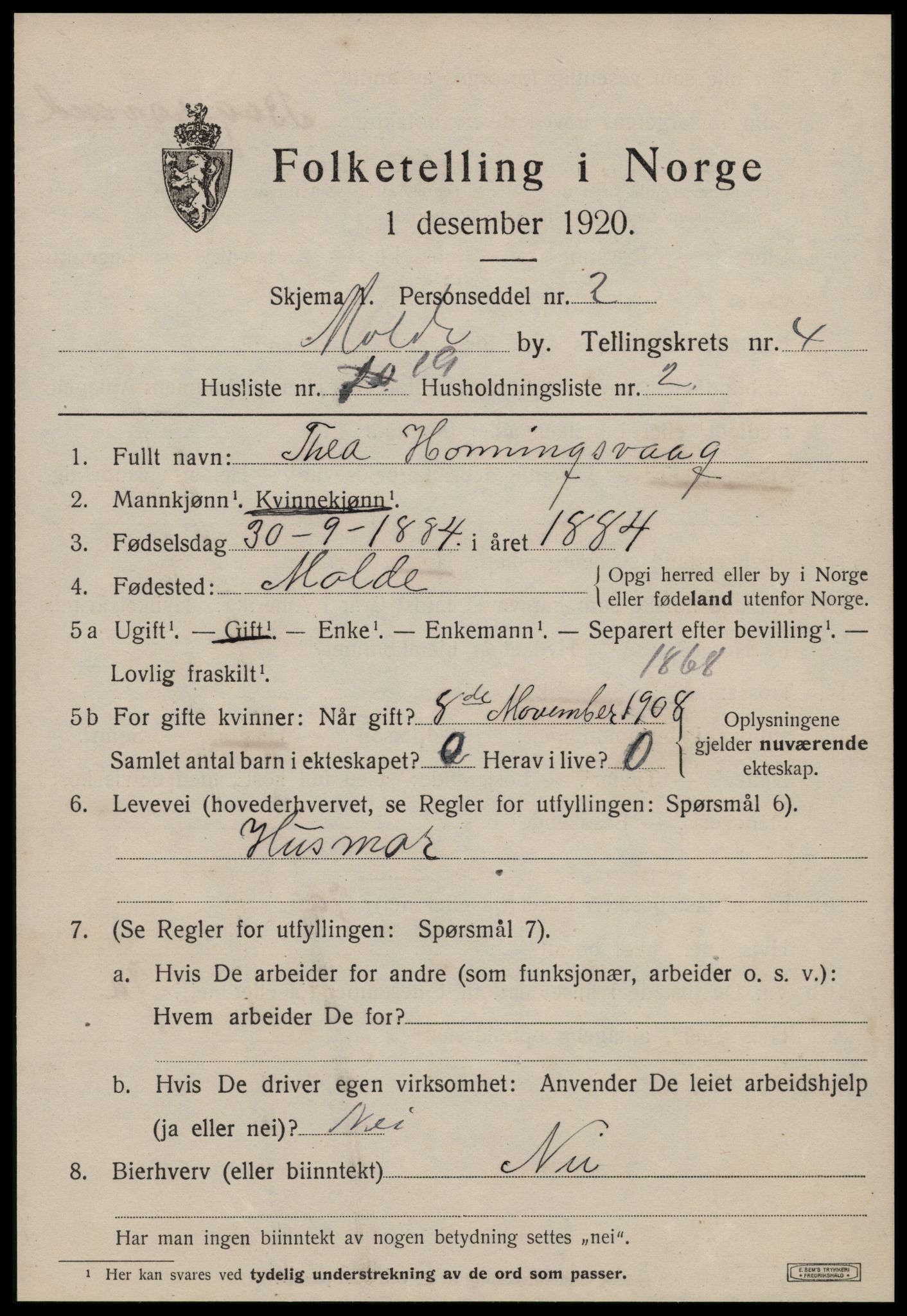 SAT, 1920 census for Molde, 1920, p. 5567