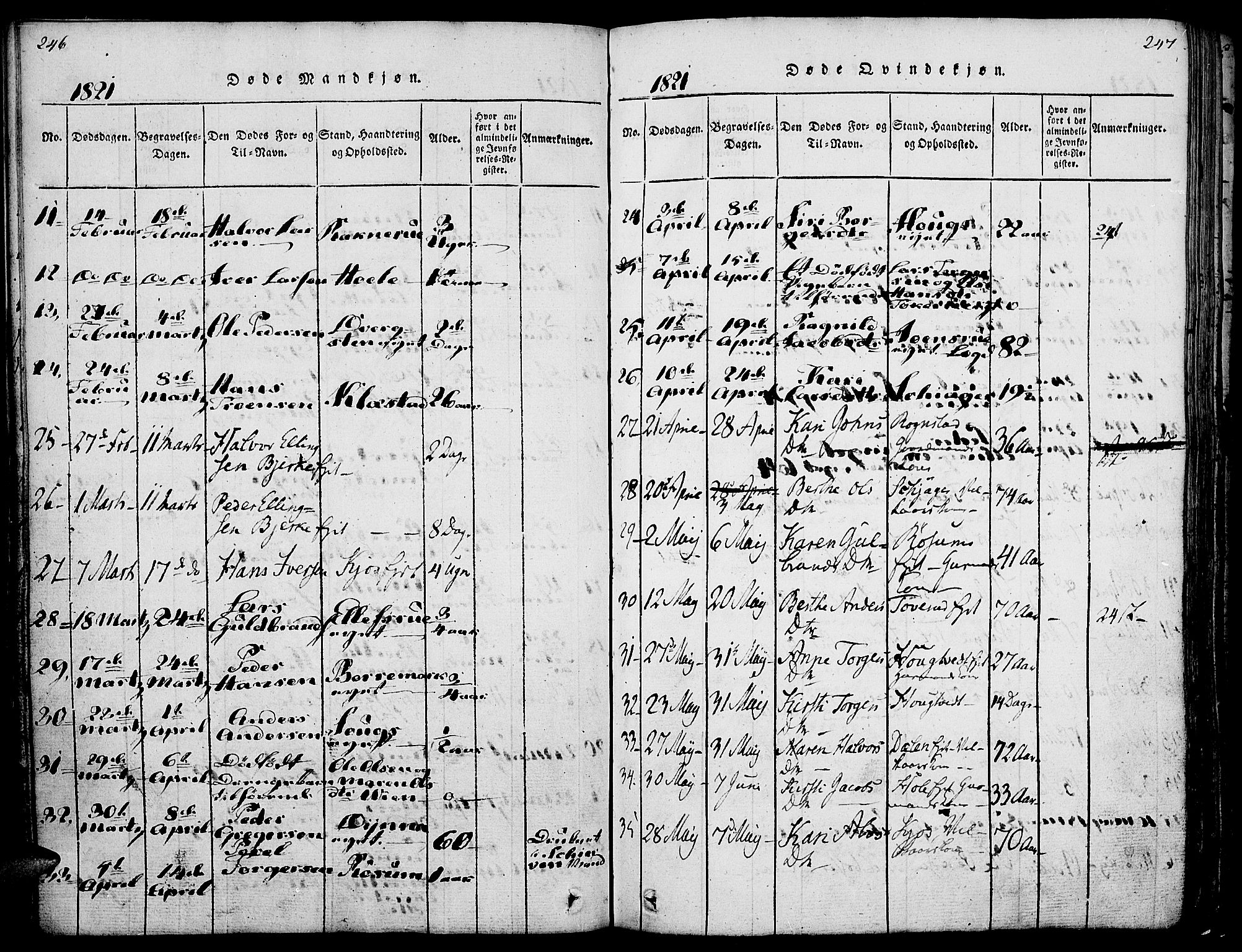 Gran prestekontor, AV/SAH-PREST-112/H/Ha/Haa/L0009: Parish register (official) no. 9, 1815-1824, p. 246-247