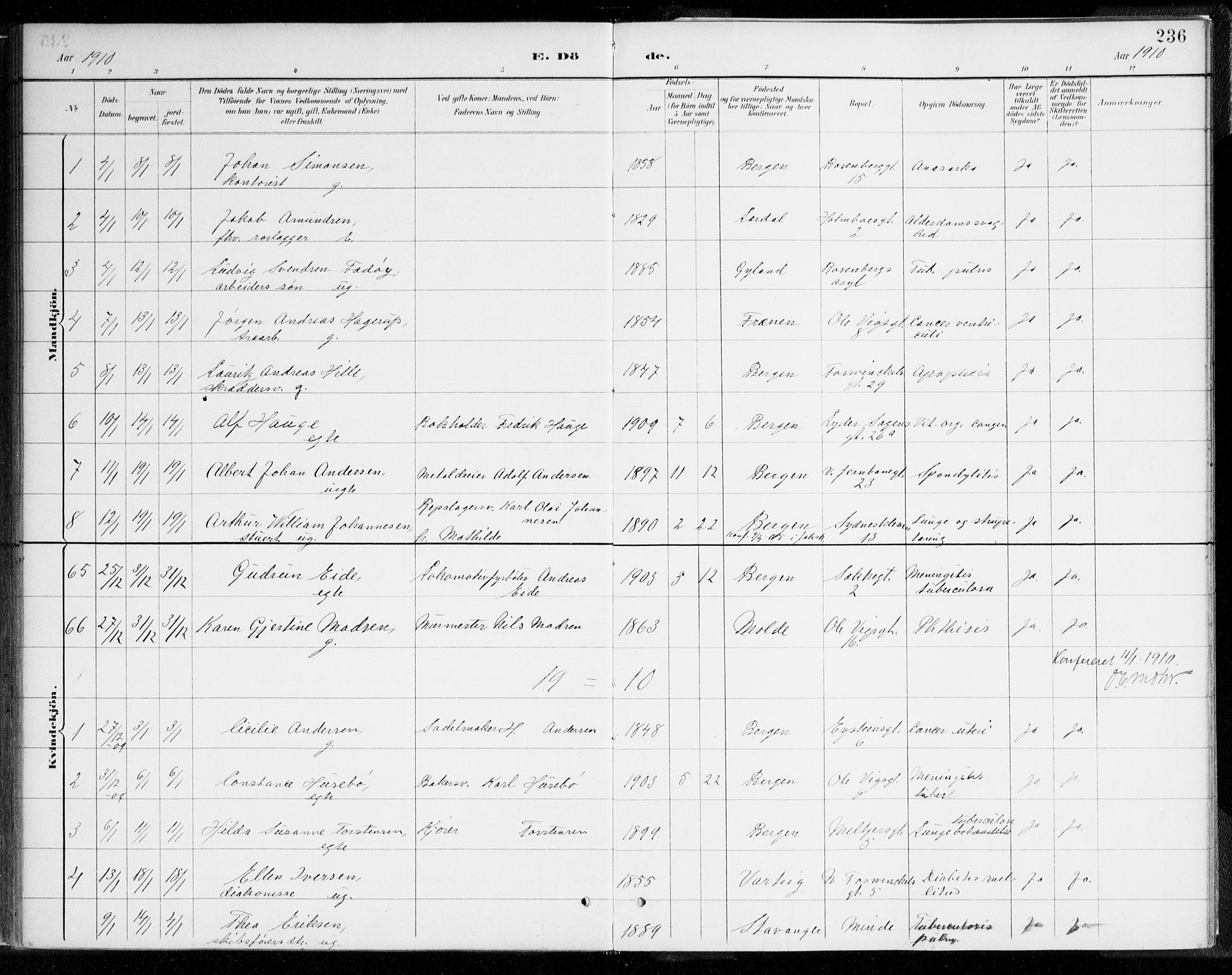 Johanneskirken sokneprestembete, SAB/A-76001/H/Haa/L0019: Parish register (official) no. E 1, 1885-1915, p. 236