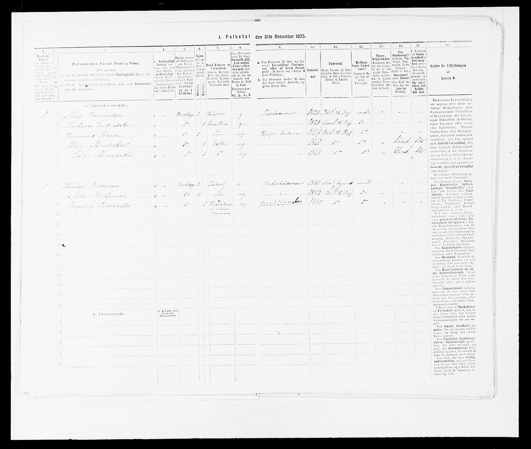 SAB, 1875 census for 1413P Hyllestad, 1875, p. 603