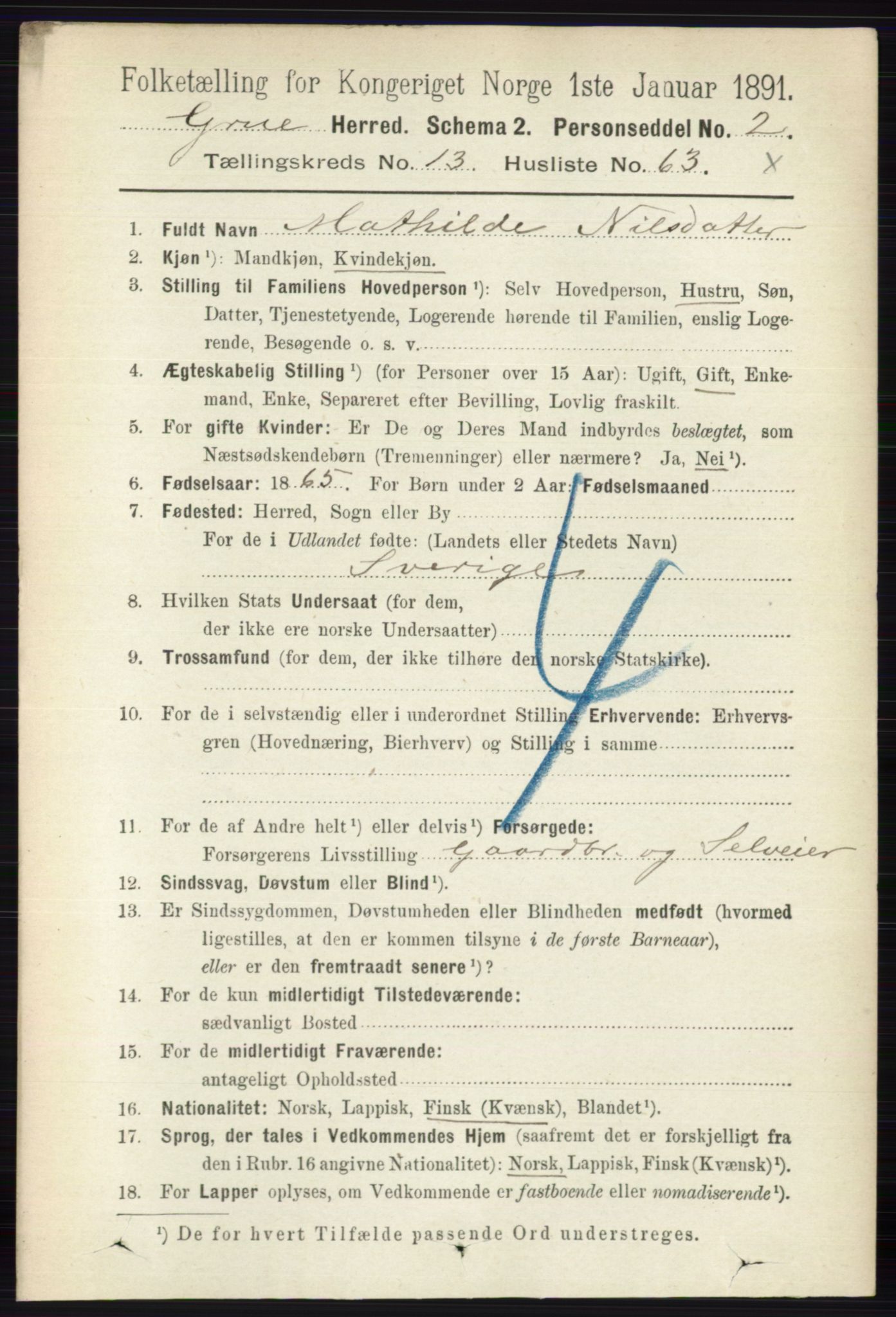 RA, 1891 census for 0423 Grue, 1891, p. 6977