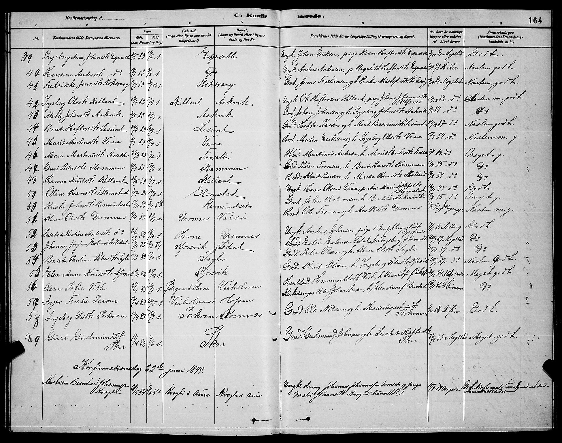 Ministerialprotokoller, klokkerbøker og fødselsregistre - Møre og Romsdal, SAT/A-1454/578/L0909: Parish register (copy) no. 578C02, 1882-1900, p. 164