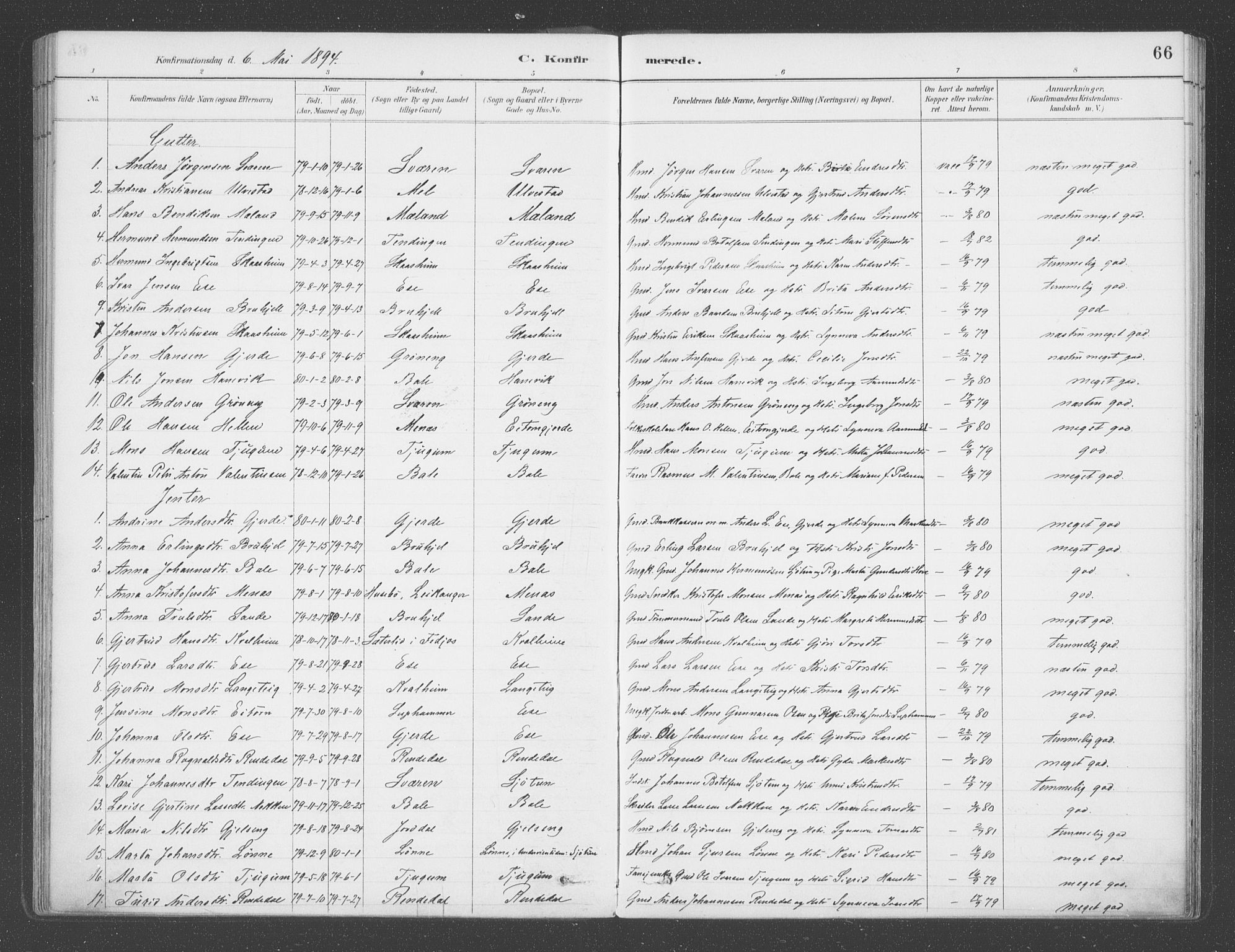 Balestrand sokneprestembete, AV/SAB-A-79601/H/Haa/Haab/L0001: Parish register (official) no. B  1, 1889-1910, p. 66