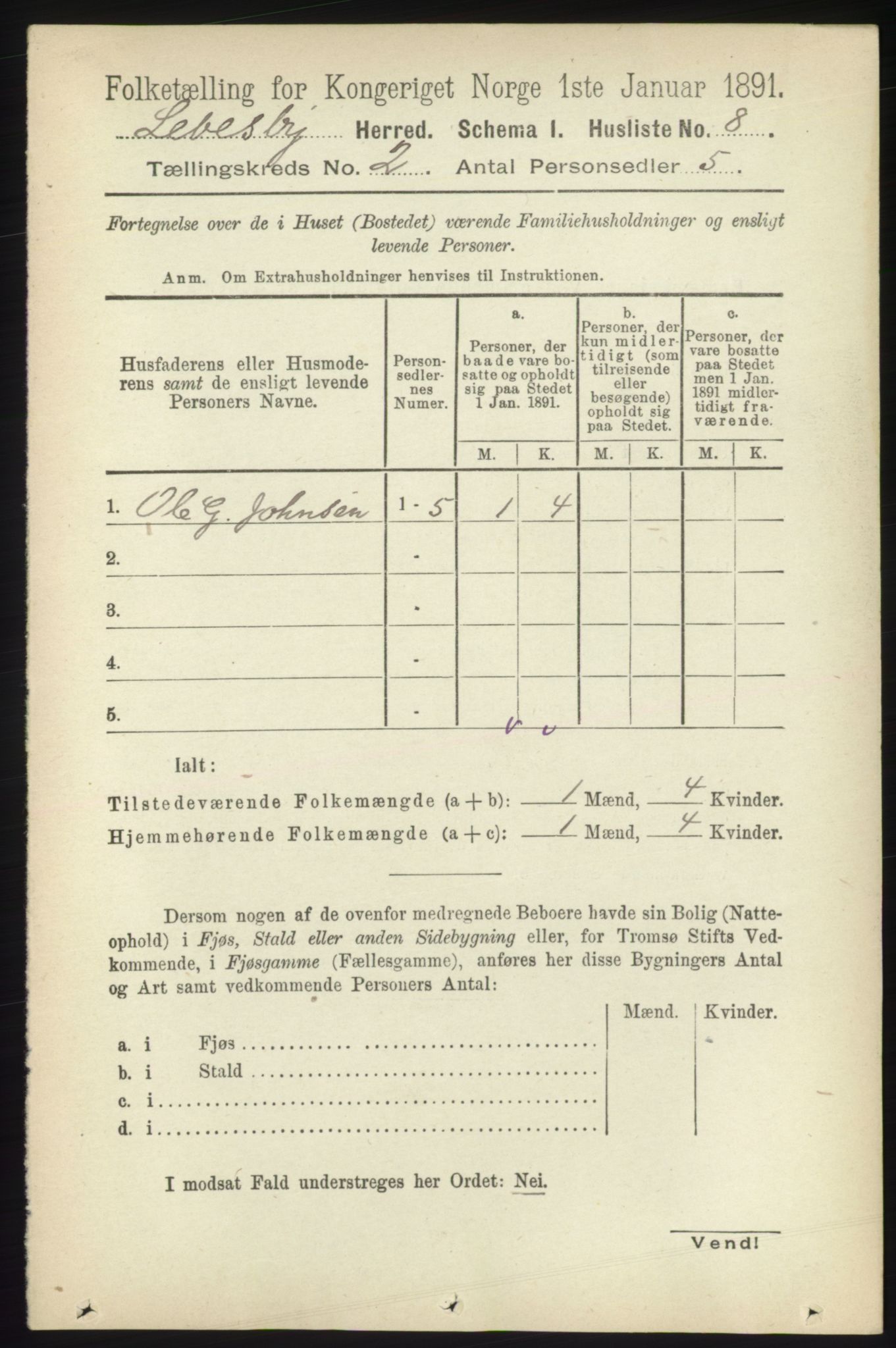 RA, 1891 census for 2022 Lebesby, 1891, p. 261