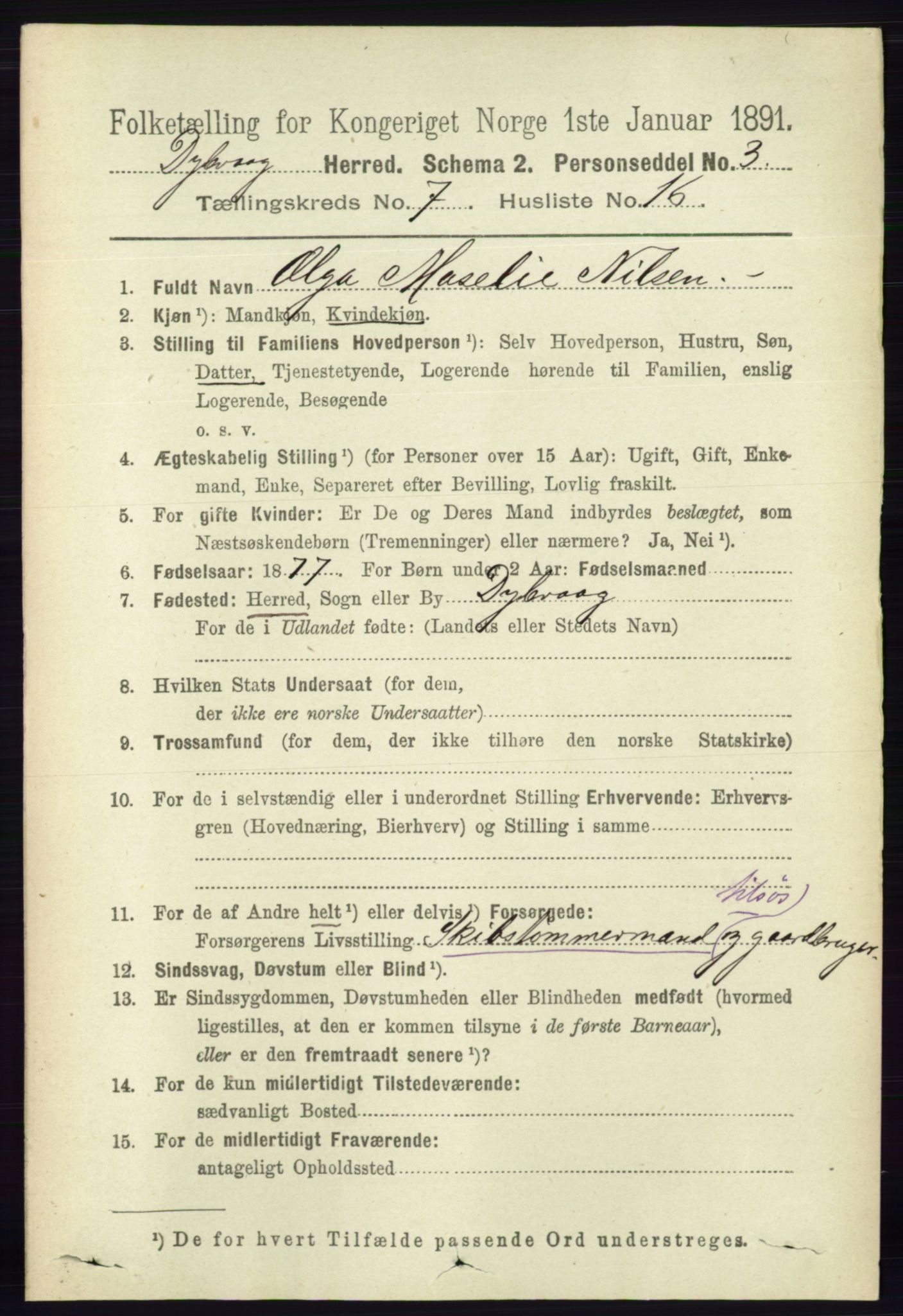 RA, 1891 census for 0915 Dypvåg, 1891, p. 2486