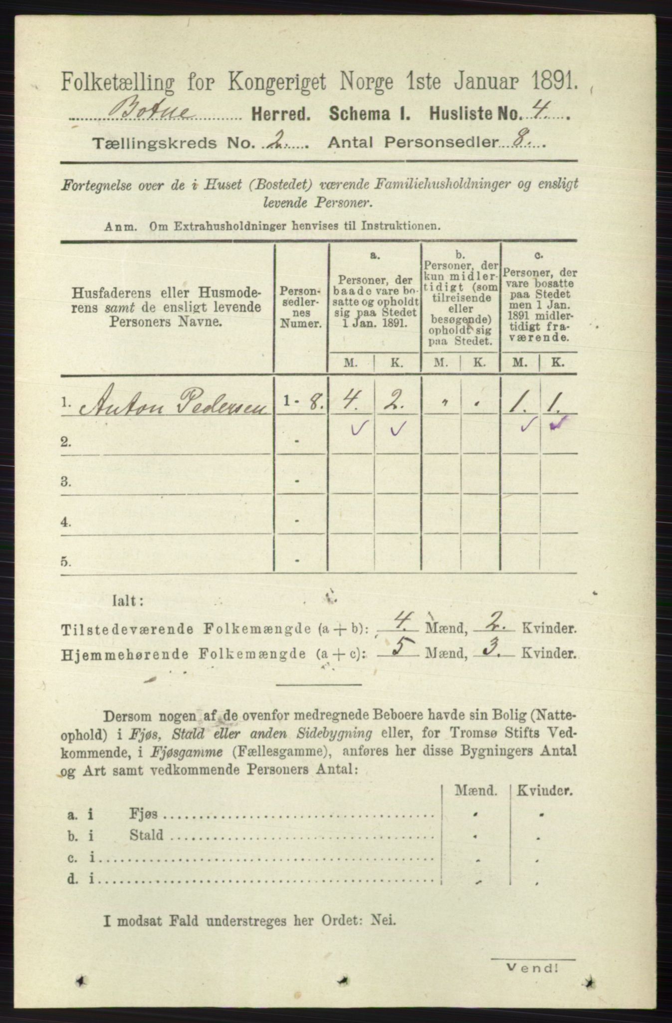 RA, 1891 census for 0715 Botne, 1891, p. 587