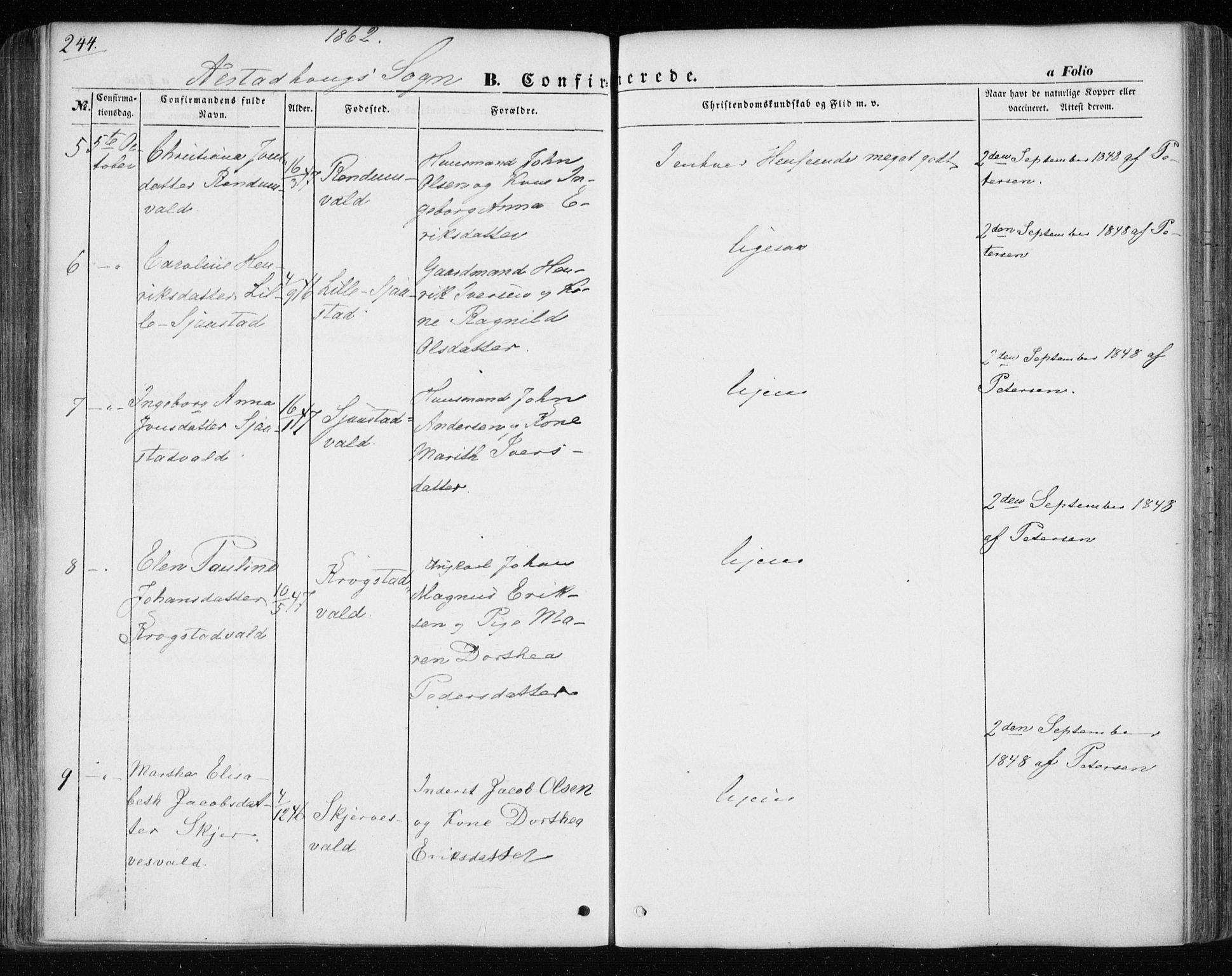 Ministerialprotokoller, klokkerbøker og fødselsregistre - Nord-Trøndelag, AV/SAT-A-1458/717/L0154: Parish register (official) no. 717A07 /1, 1850-1862, p. 244