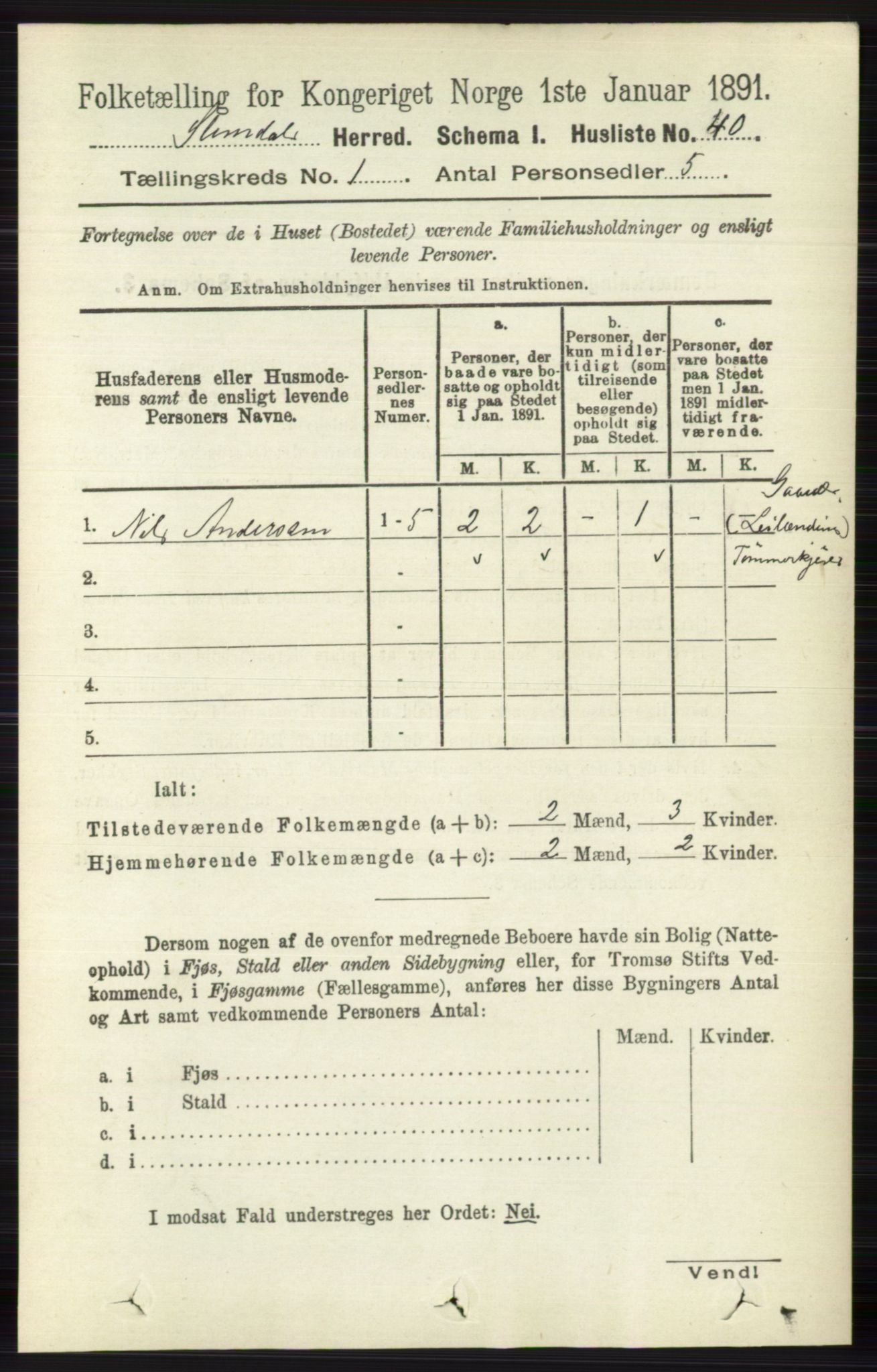 RA, 1891 census for 0811 Slemdal, 1891, p. 52