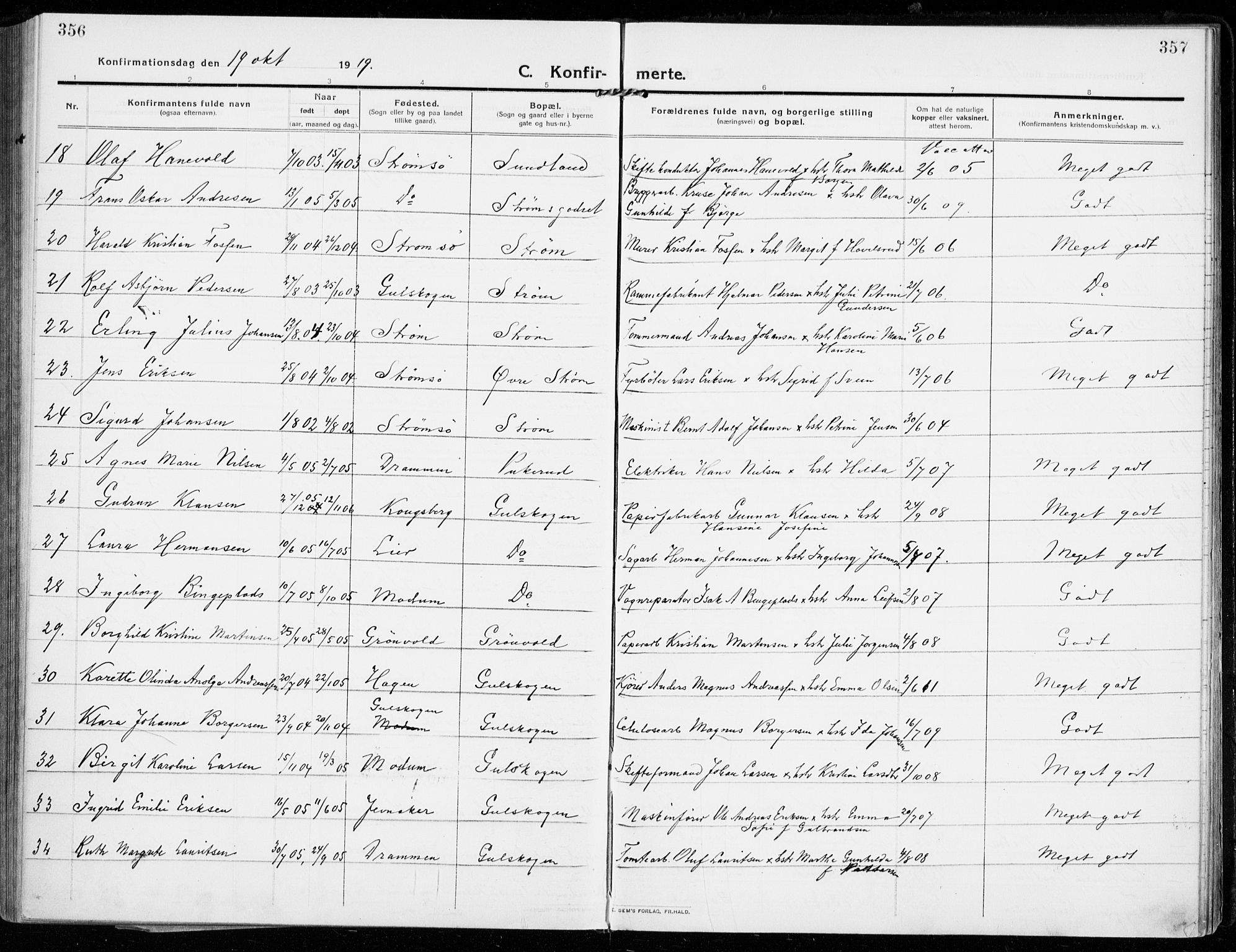Strømsgodset kirkebøker, AV/SAKO-A-324/F/Fa/L0002: Parish register (official) no. 2, 1910-1920, p. 356-357