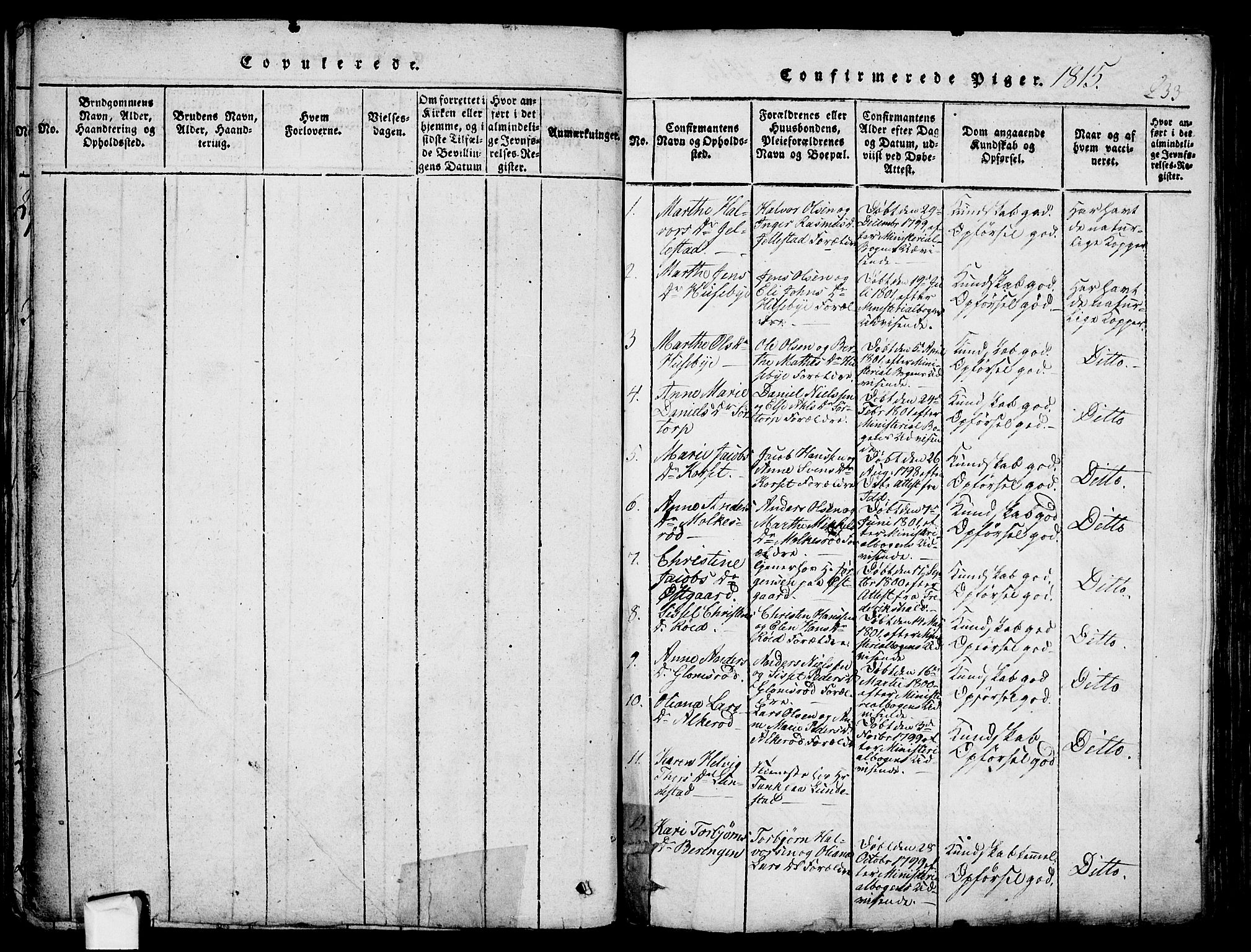 Berg prestekontor Kirkebøker, AV/SAO-A-10902/F/Fa/L0002: Parish register (official) no. I 2, 1815-1831, p. 233a