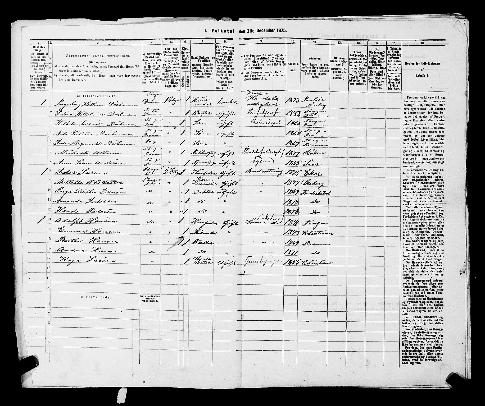 SAKO, 1875 census for 0602 Drammen, 1875, p. 3376