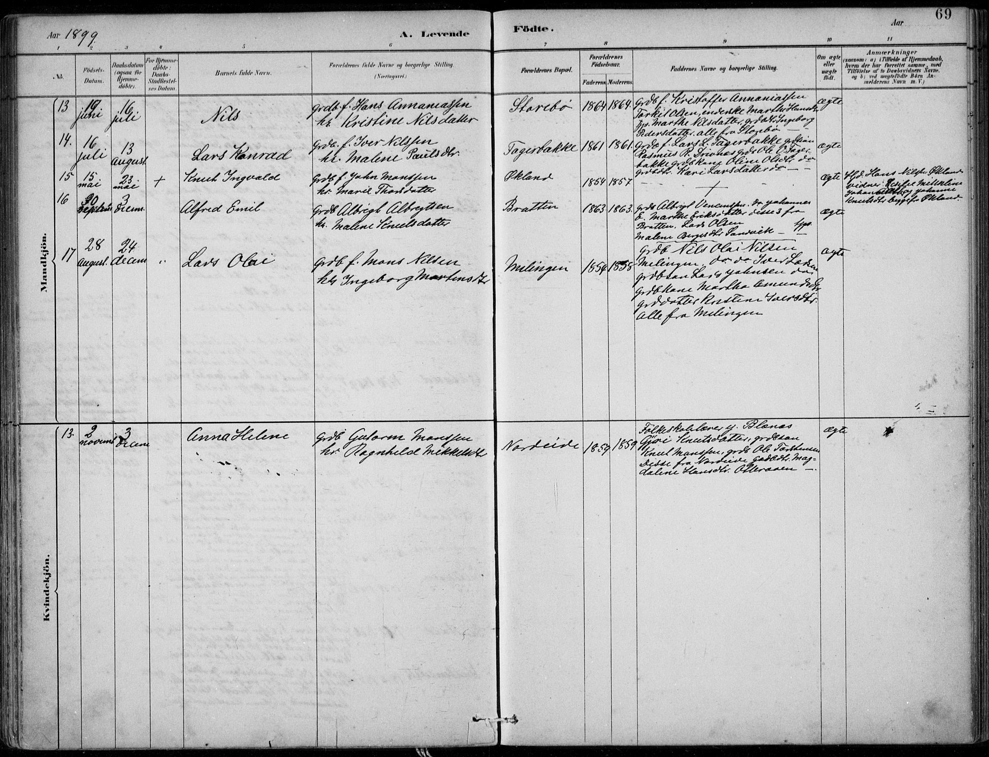 Sund sokneprestembete, AV/SAB-A-99930: Parish register (official) no. C  1, 1882-1899, p. 69