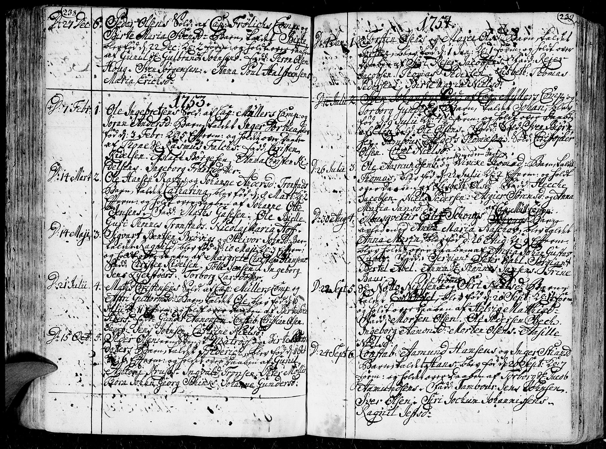 Kristiansand domprosti, SAK/1112-0006/F/Fa/L0001: Parish register (official) no. A 1, 1734-1793, p. 238-239