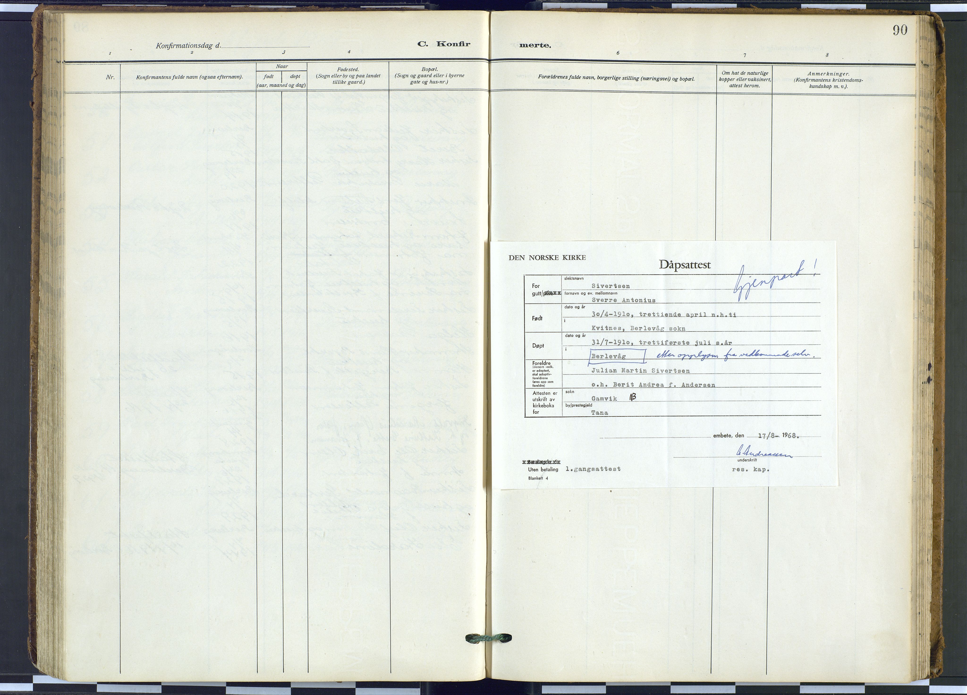 Tana sokneprestkontor, SATØ/S-1334/H/Ha: Parish register (official) no. 9, 1914-1930, p. 90
