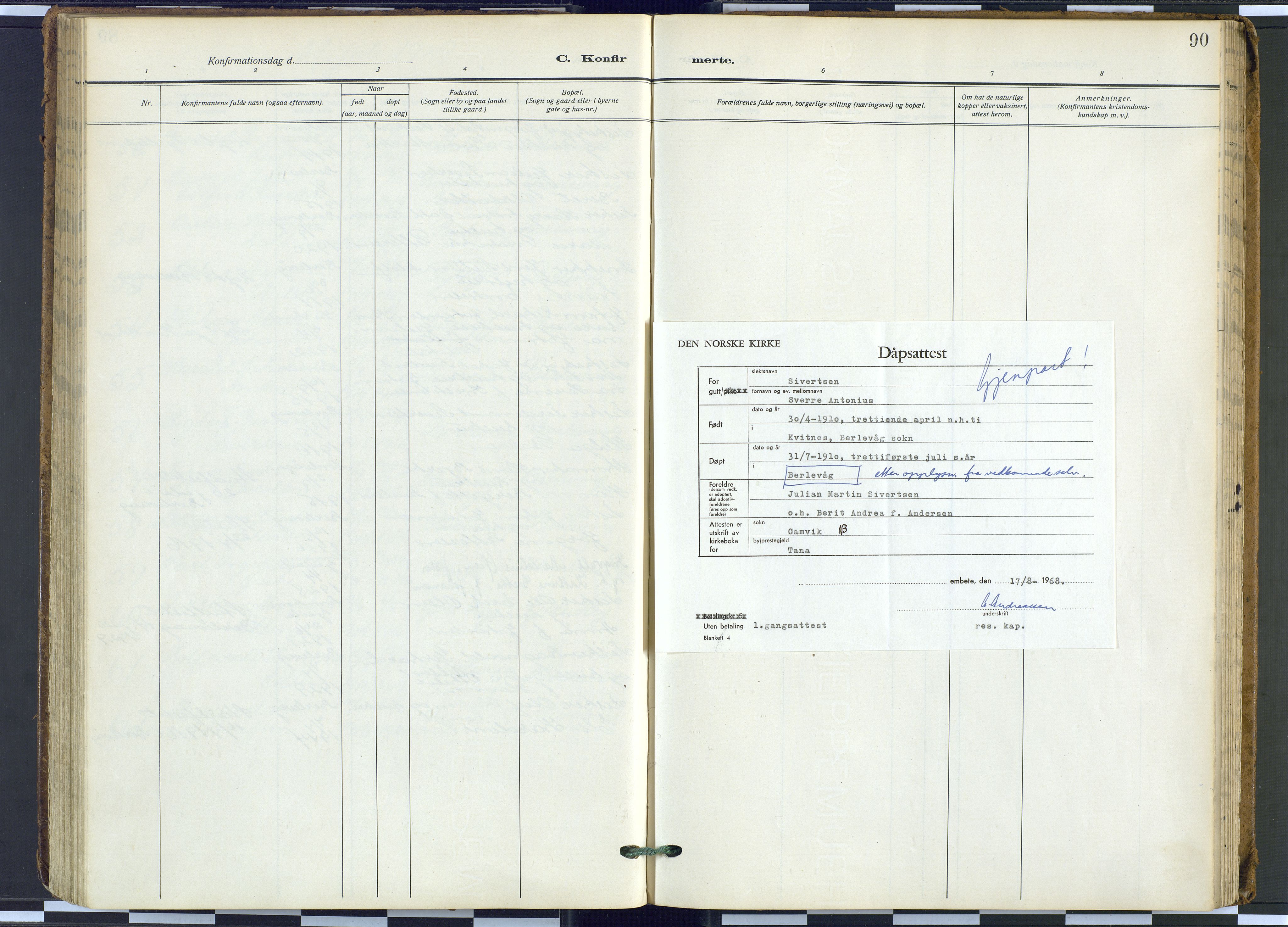 Tana sokneprestkontor, AV/SATØ-S-1334/H/Ha: Parish register (official) no. 9, 1914-1930, p. 90