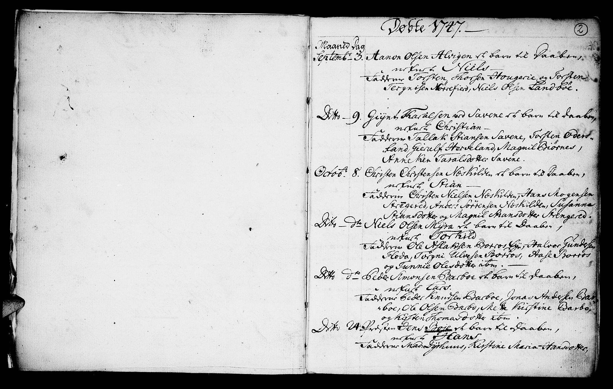 Austre Moland sokneprestkontor, SAK/1111-0001/F/Fa/Faa/L0001: Parish register (official) no. A 1, 1747-1764, p. 2