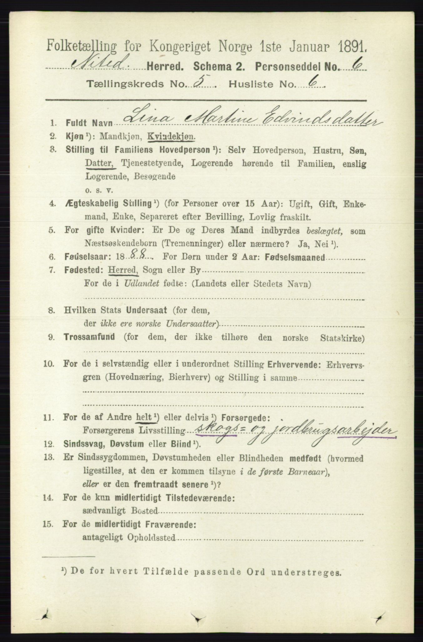 RA, 1891 census for 0233 Nittedal, 1891, p. 2216