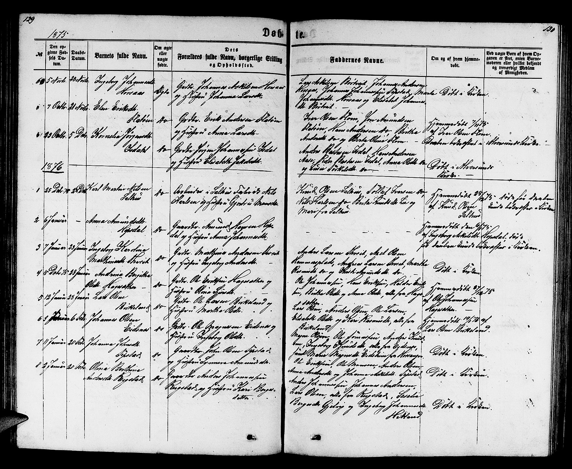 Hamre sokneprestembete, SAB/A-75501/H/Ha/Hab: Parish register (copy) no. B 2, 1863-1880, p. 129-130