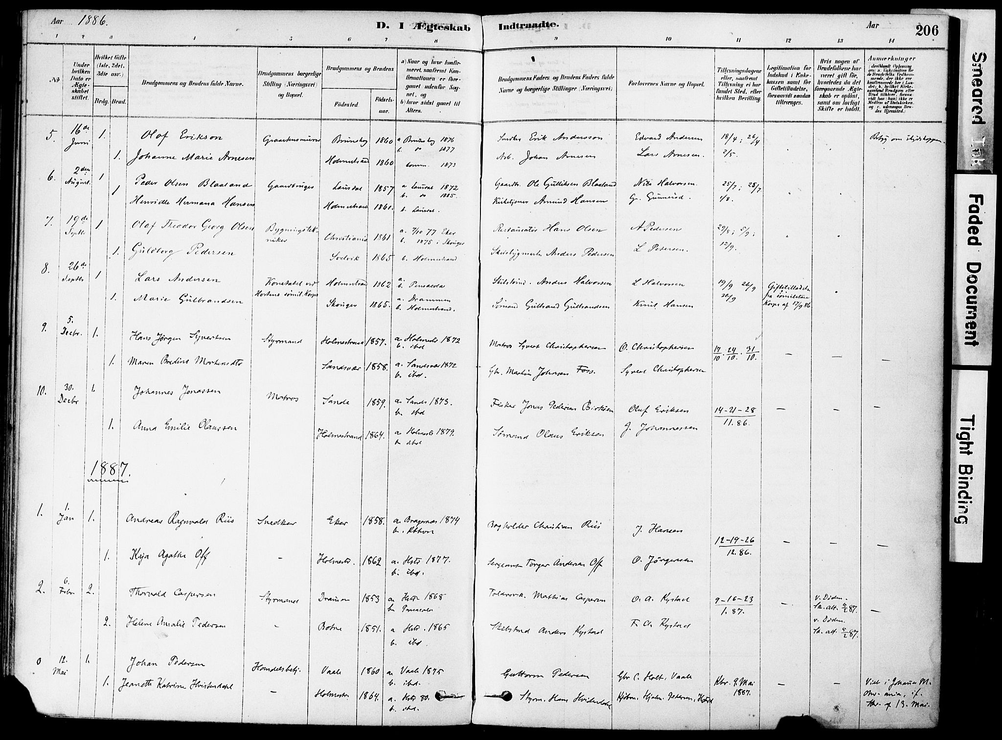 Holmestrand kirkebøker, AV/SAKO-A-346/F/Fa/L0004: Parish register (official) no. 4, 1880-1901, p. 206