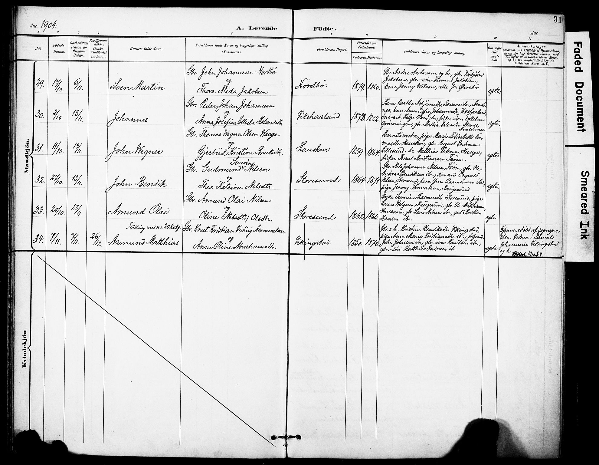 Torvastad sokneprestkontor, AV/SAST-A -101857/H/Ha/Haa/L0017: Parish register (official) no. A 16, 1899-1911, p. 31