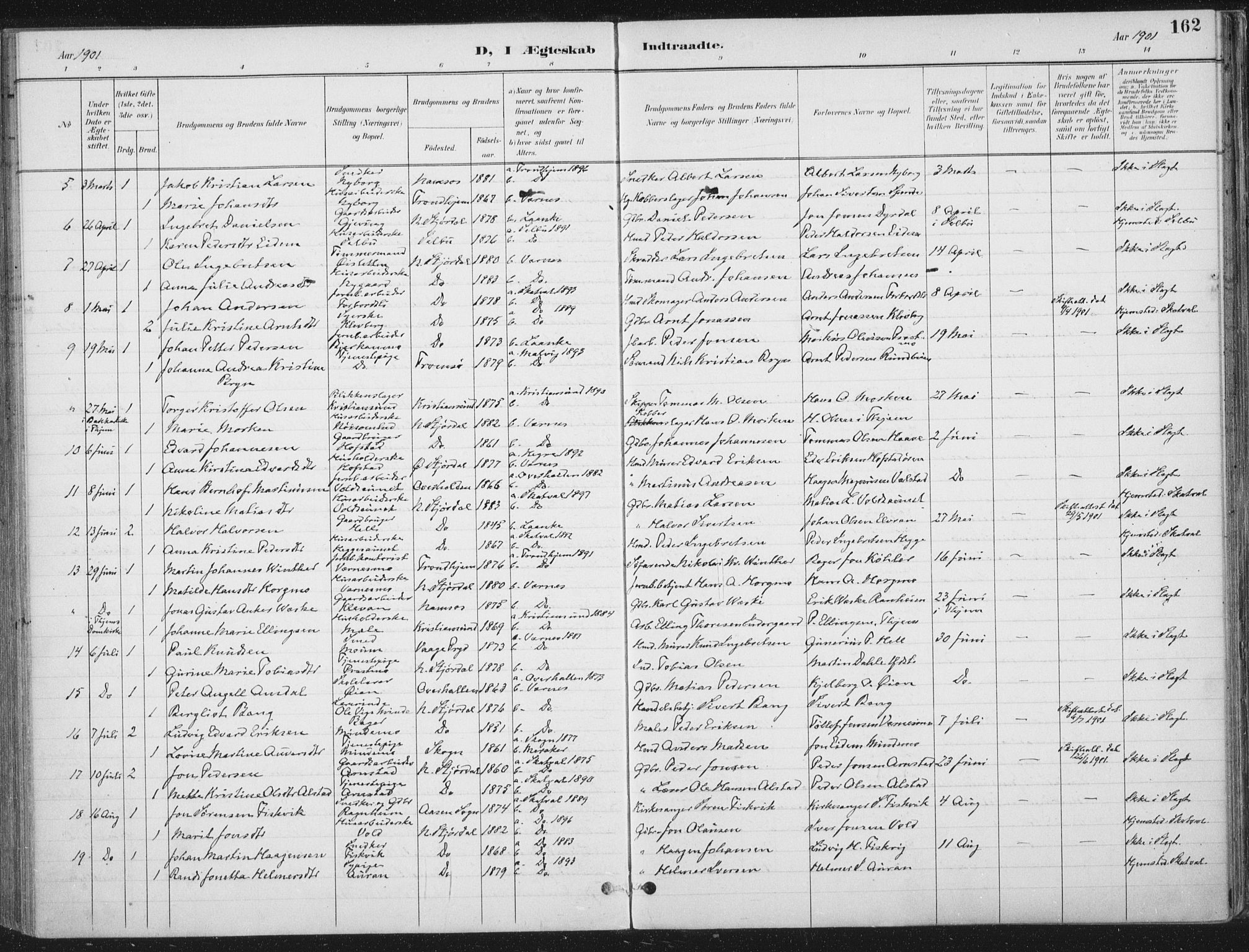 Ministerialprotokoller, klokkerbøker og fødselsregistre - Nord-Trøndelag, SAT/A-1458/709/L0082: Parish register (official) no. 709A22, 1896-1916, p. 162