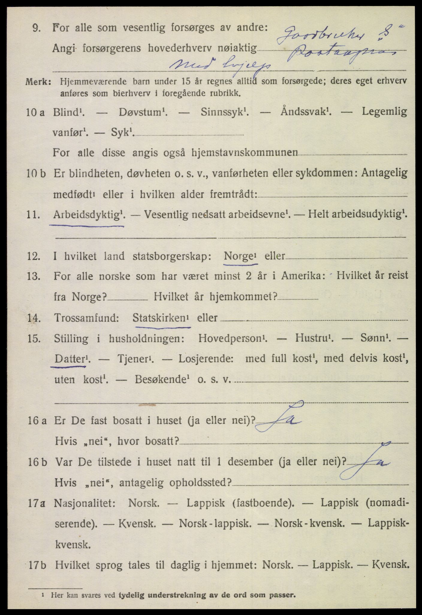 SAT, 1920 census for Flatanger, 1920, p. 4153