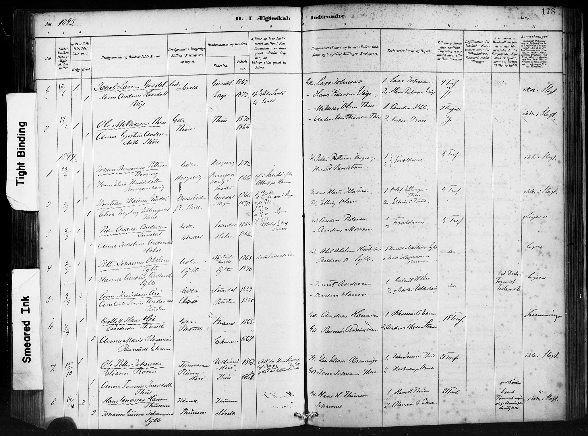 Ministerialprotokoller, klokkerbøker og fødselsregistre - Møre og Romsdal, SAT/A-1454/501/L0008: Parish register (official) no. 501A08, 1885-1901, p. 178