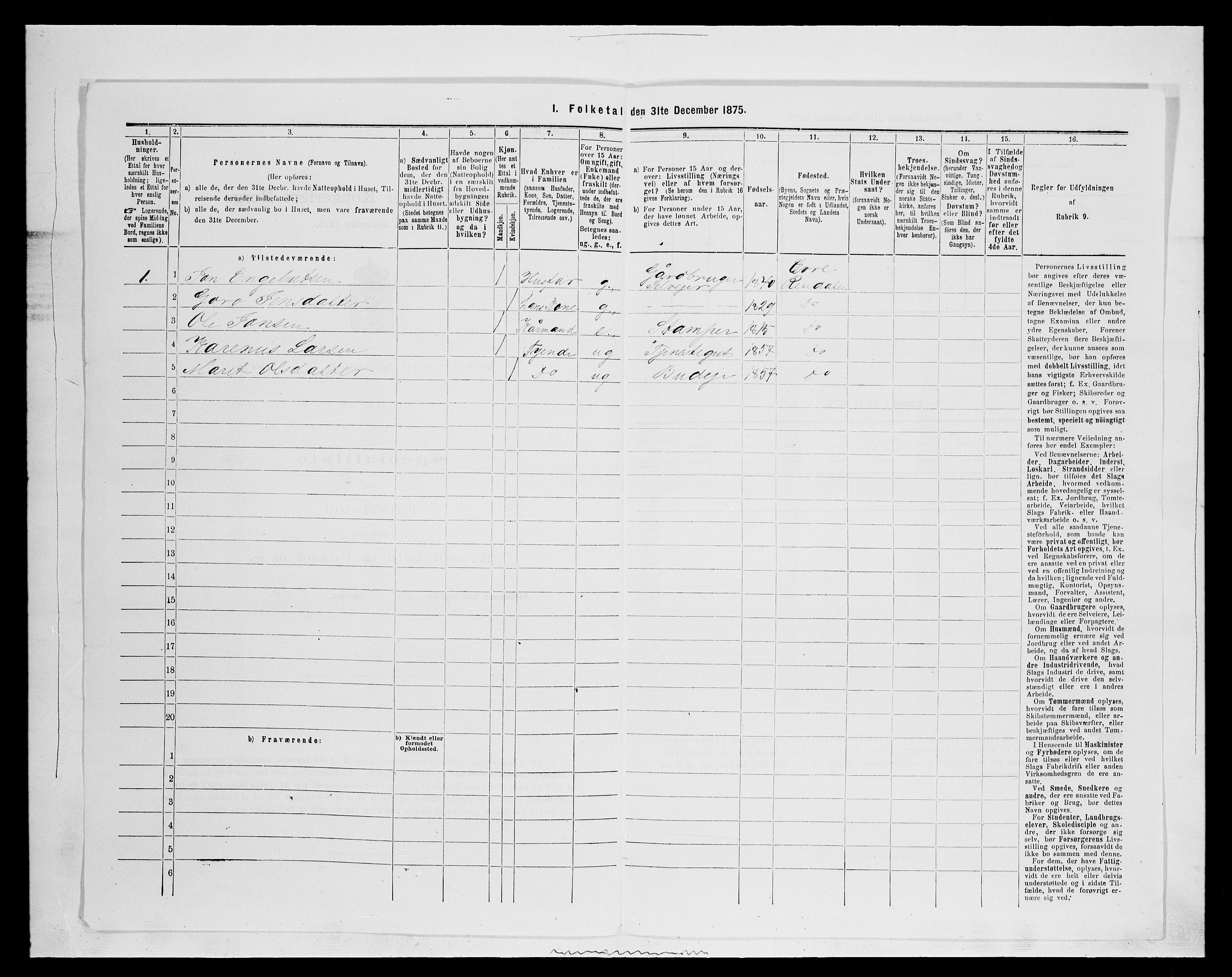 SAH, 1875 census for 0432P Rendalen, 1875, p. 705