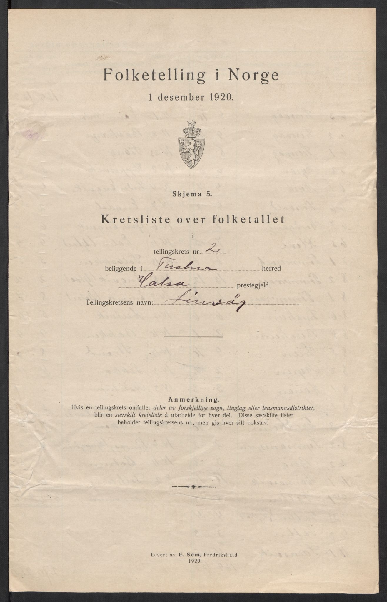 SAT, 1920 census for Tustna, 1920, p. 9