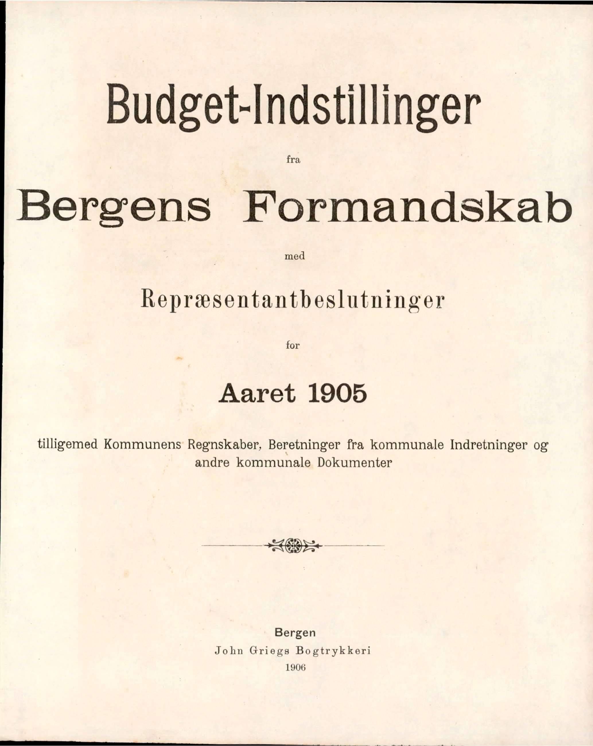 Bergen kommune. Formannskapet, BBA/A-0003/Ad/L0073: Bergens Kommuneforhandlinger, bind II, 1905