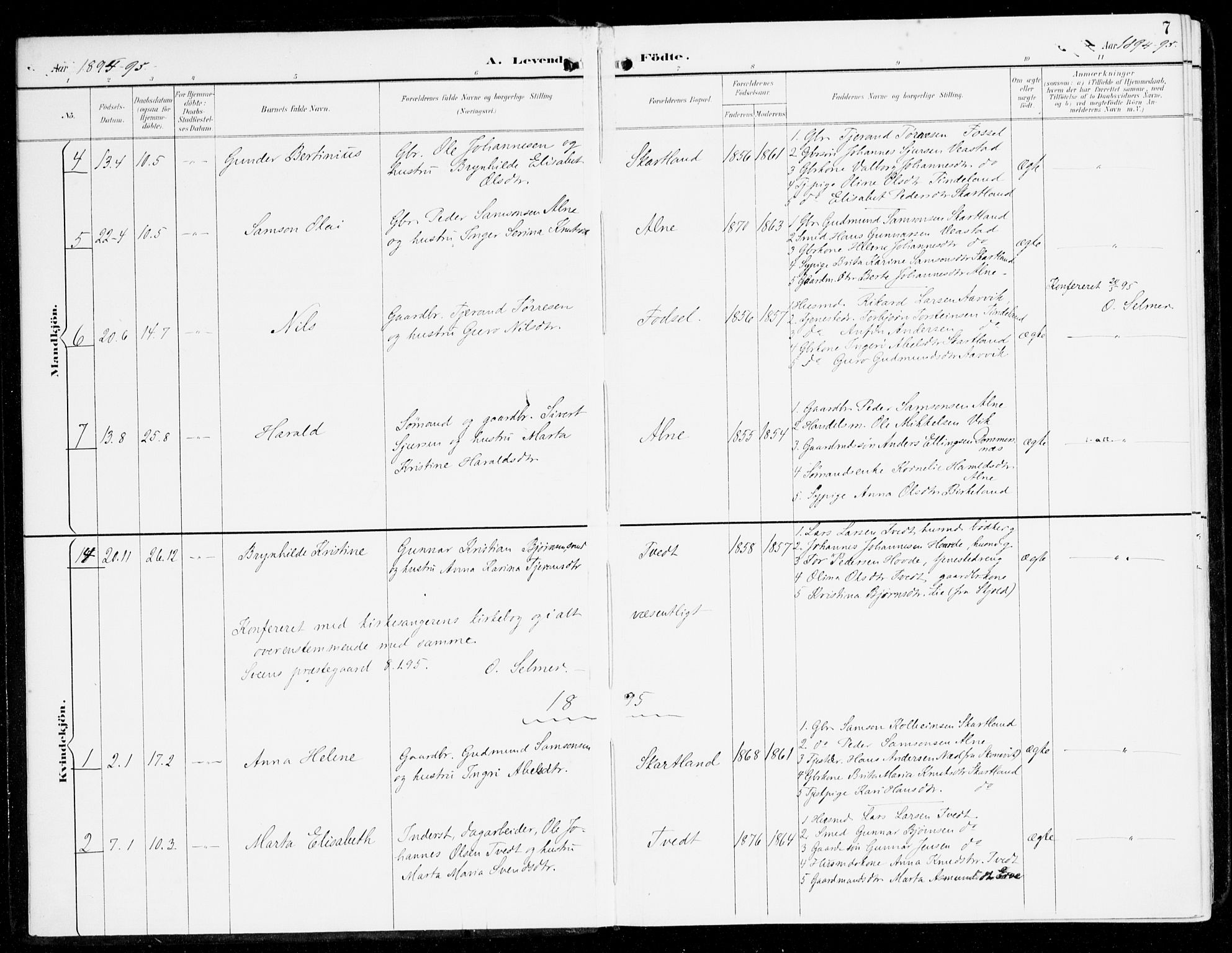 Sveio Sokneprestembete, SAB/A-78501/H/Haa: Parish register (official) no. D 2, 1894-1916, p. 7
