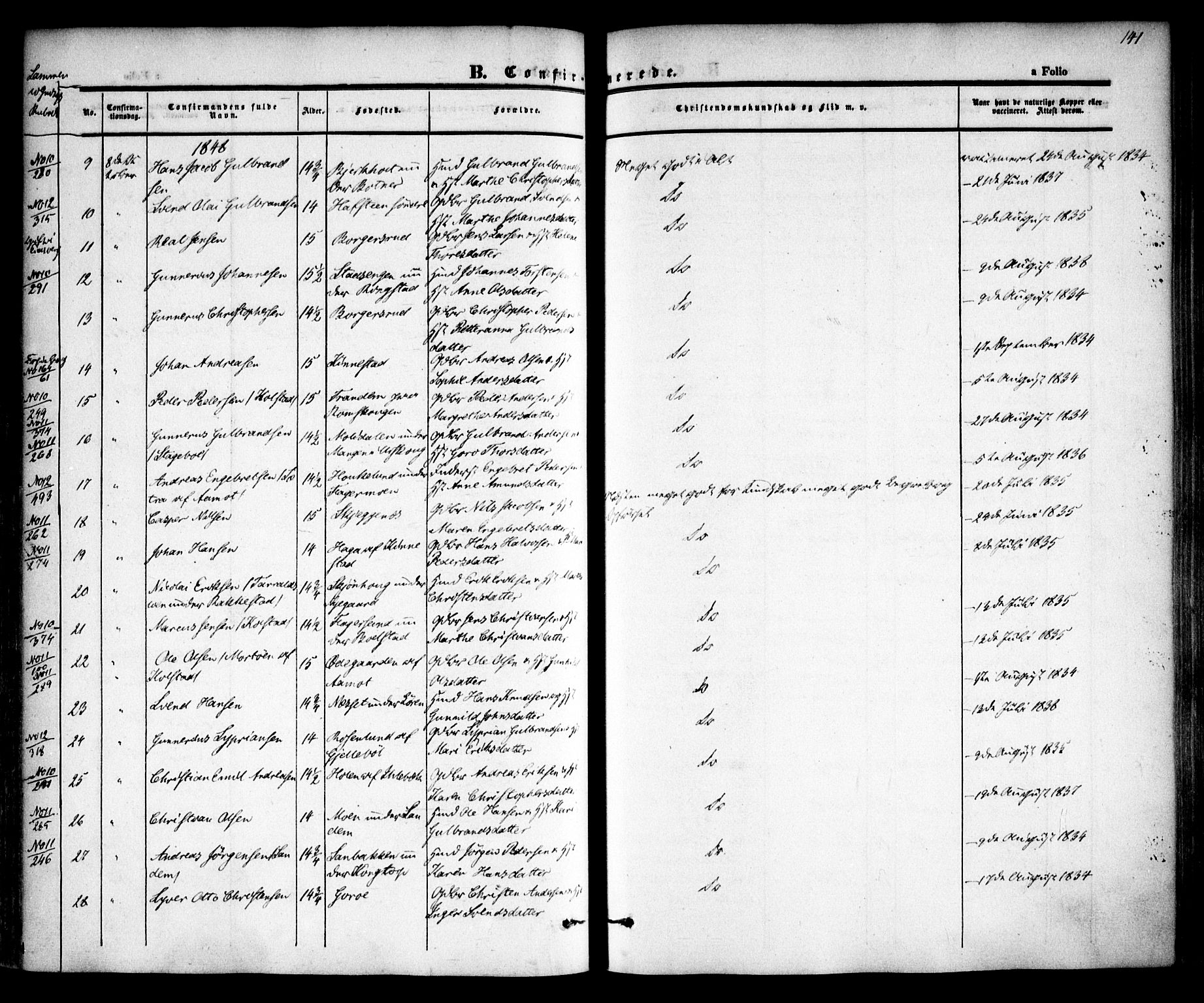 Høland prestekontor Kirkebøker, AV/SAO-A-10346a/F/Fa/L0009: Parish register (official) no. I 9, 1846-1853, p. 141