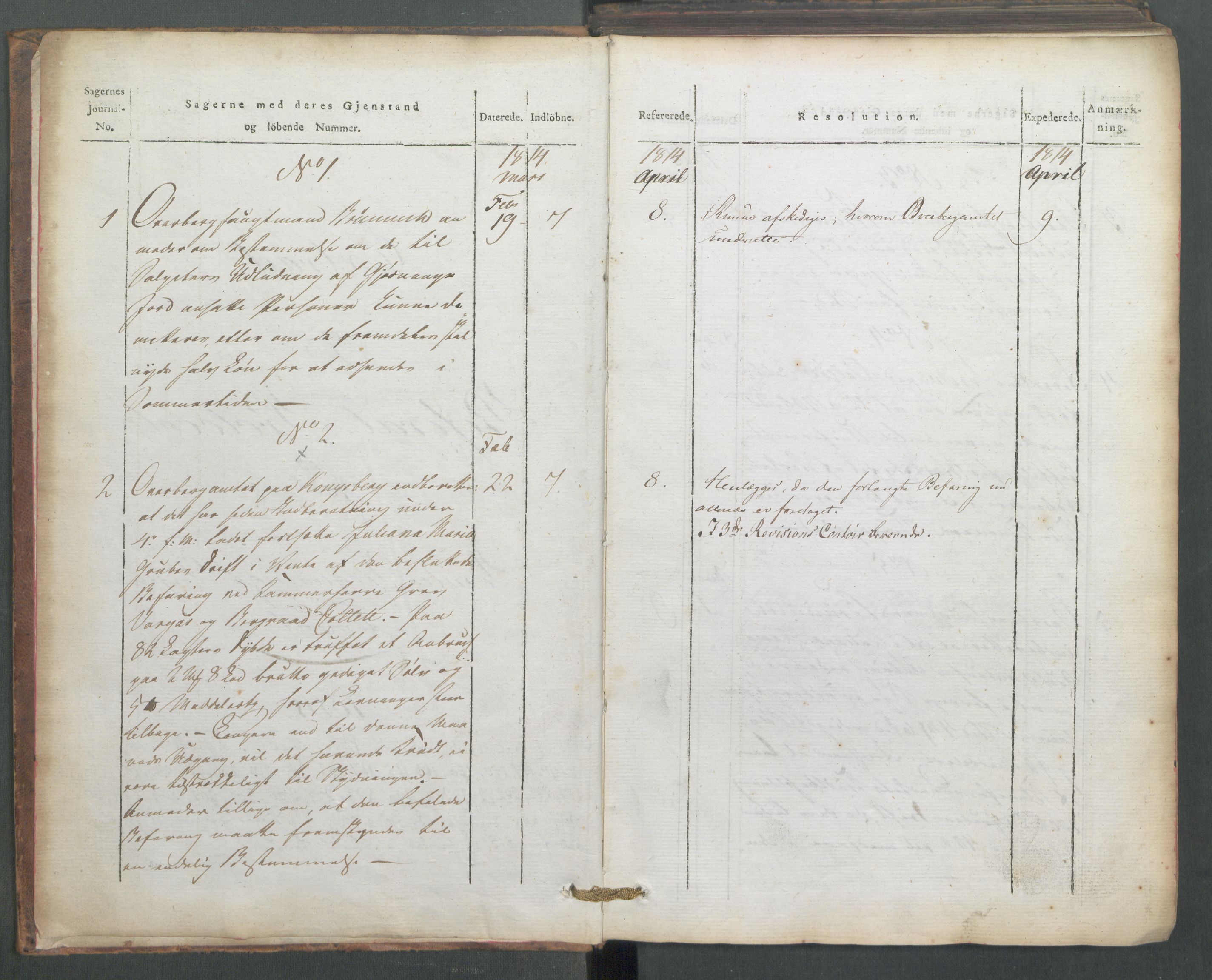 Departementene i 1814, RA/S-3899/Fe/L0054: Journal, 1814