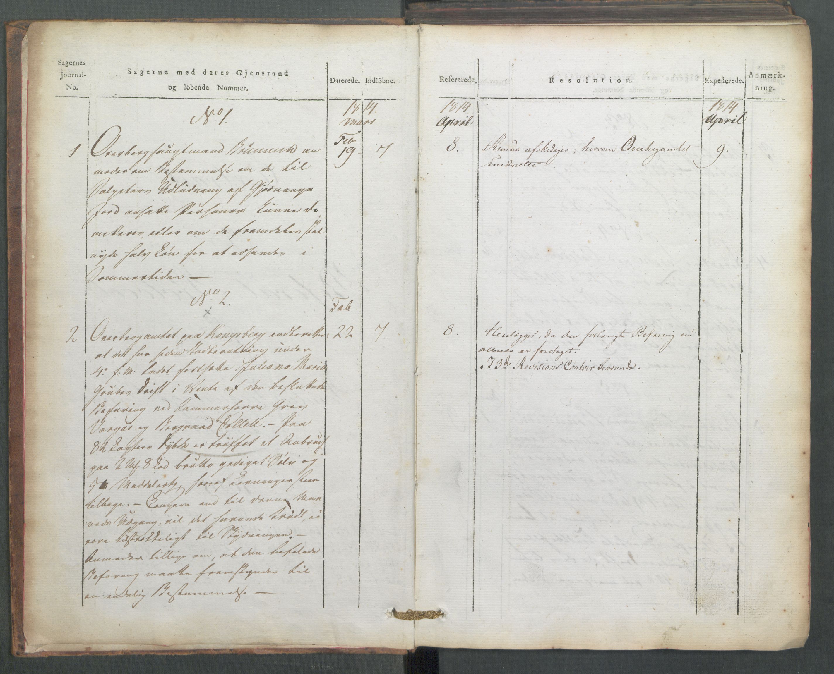 Departementene i 1814, AV/RA-S-3899/Fe/L0054: Journal, 1814