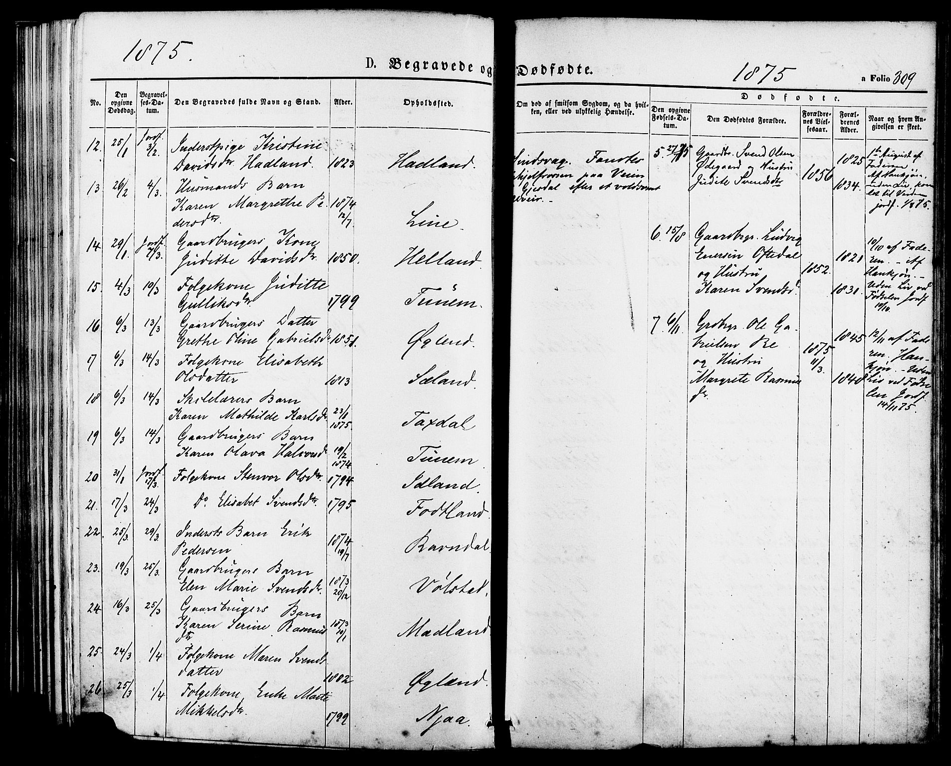 Lye sokneprestkontor, AV/SAST-A-101794/001/30BA/L0008: Parish register (official) no. A 7, 1872-1881, p. 309