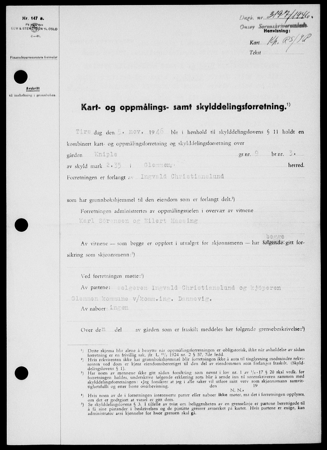 Onsøy sorenskriveri, SAO/A-10474/G/Ga/Gab/L0018: Mortgage book no. II A-18, 1946-1947, Diary no: : 3197/1946