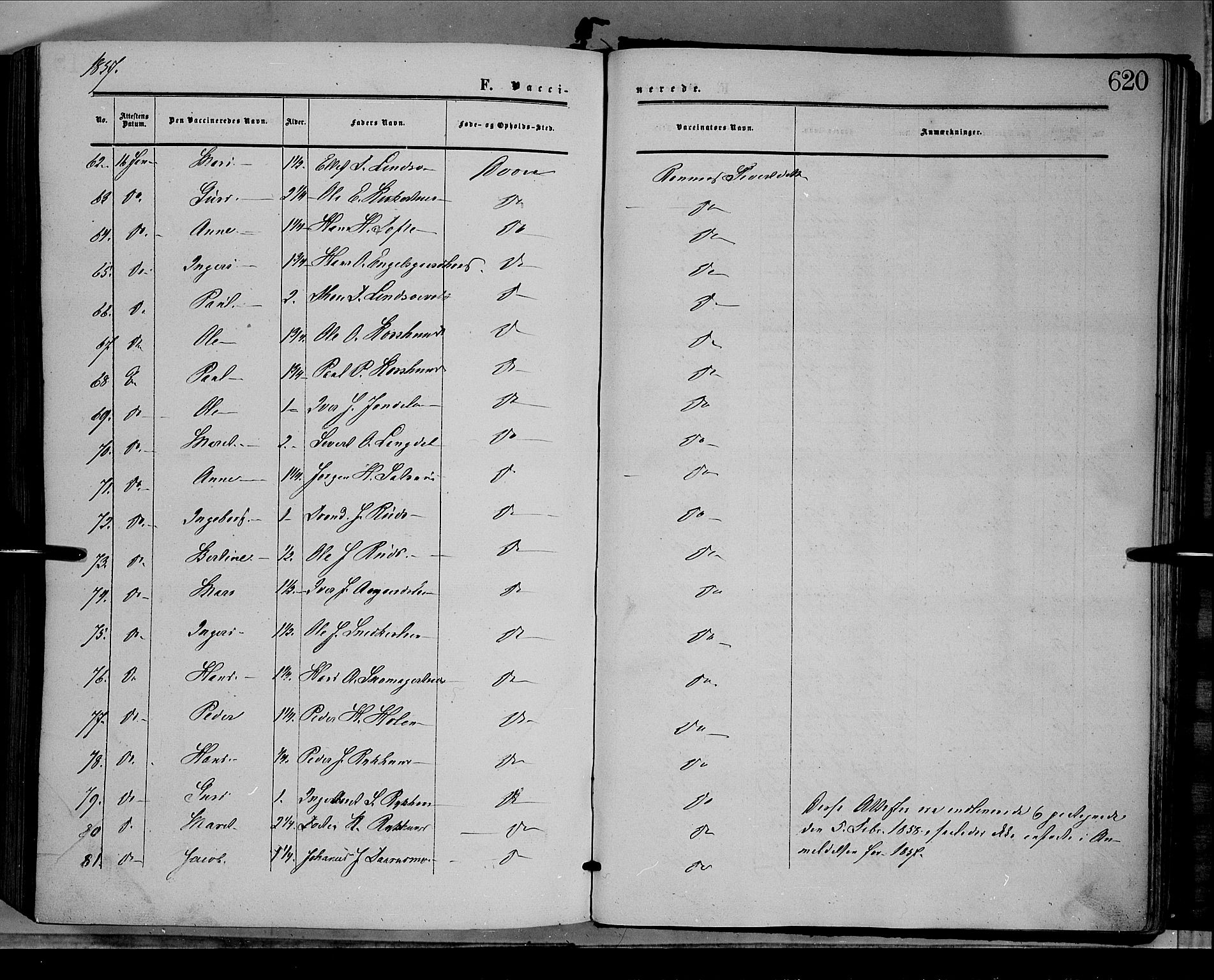 Dovre prestekontor, SAH/PREST-066/H/Ha/Haa/L0001: Parish register (official) no. 1, 1854-1878, p. 620