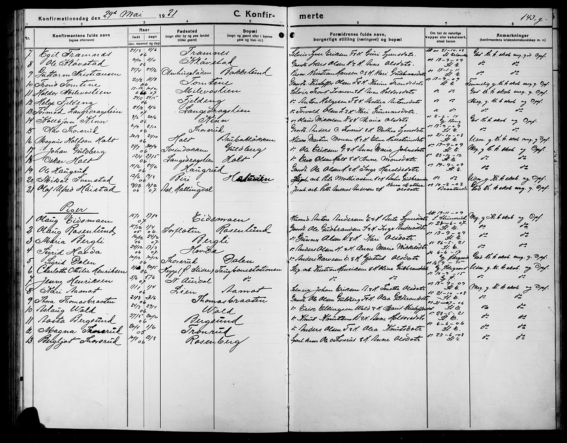 Sør-Aurdal prestekontor, AV/SAH-PREST-128/H/Ha/Hab/L0009: Parish register (copy) no. 9, 1894-1924, p. 143g