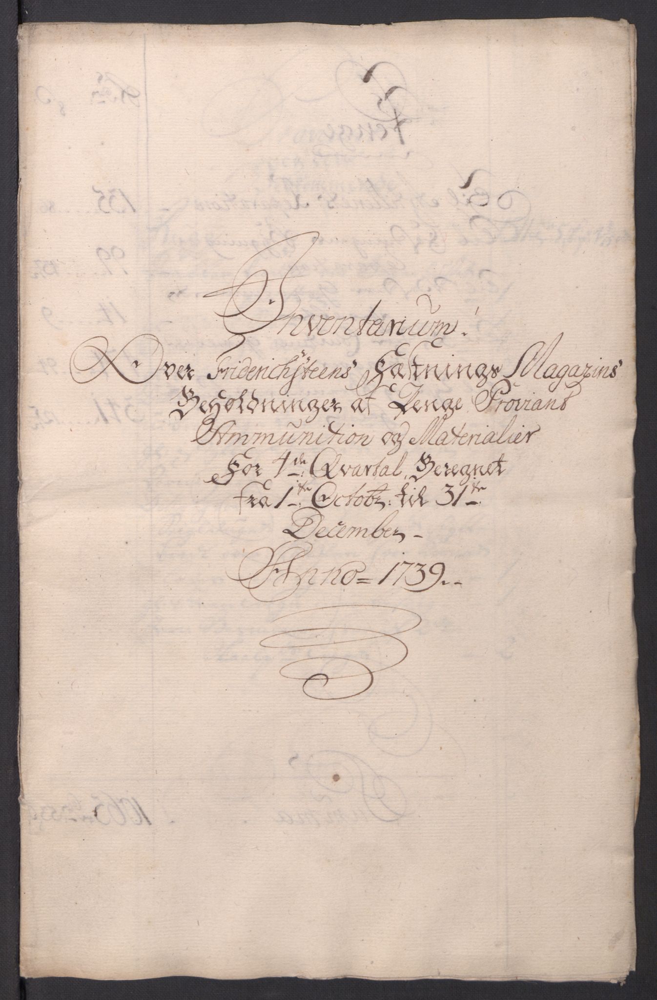 Kommanderende general (KG I) med Det norske krigsdirektorium, AV/RA-EA-5419/D/L0154: Fredriksten festning: Brev, inventarfortegnelser og regnskapsekstrakter, 1730-1739, p. 730